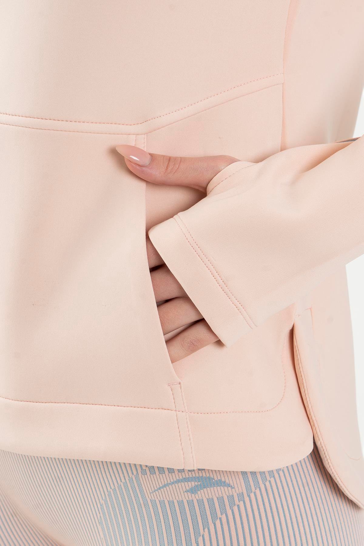 Maraton Active SlimFit Kadın Kapşonlu  Uzun Kol Spor Şeftali Tracktop 815015