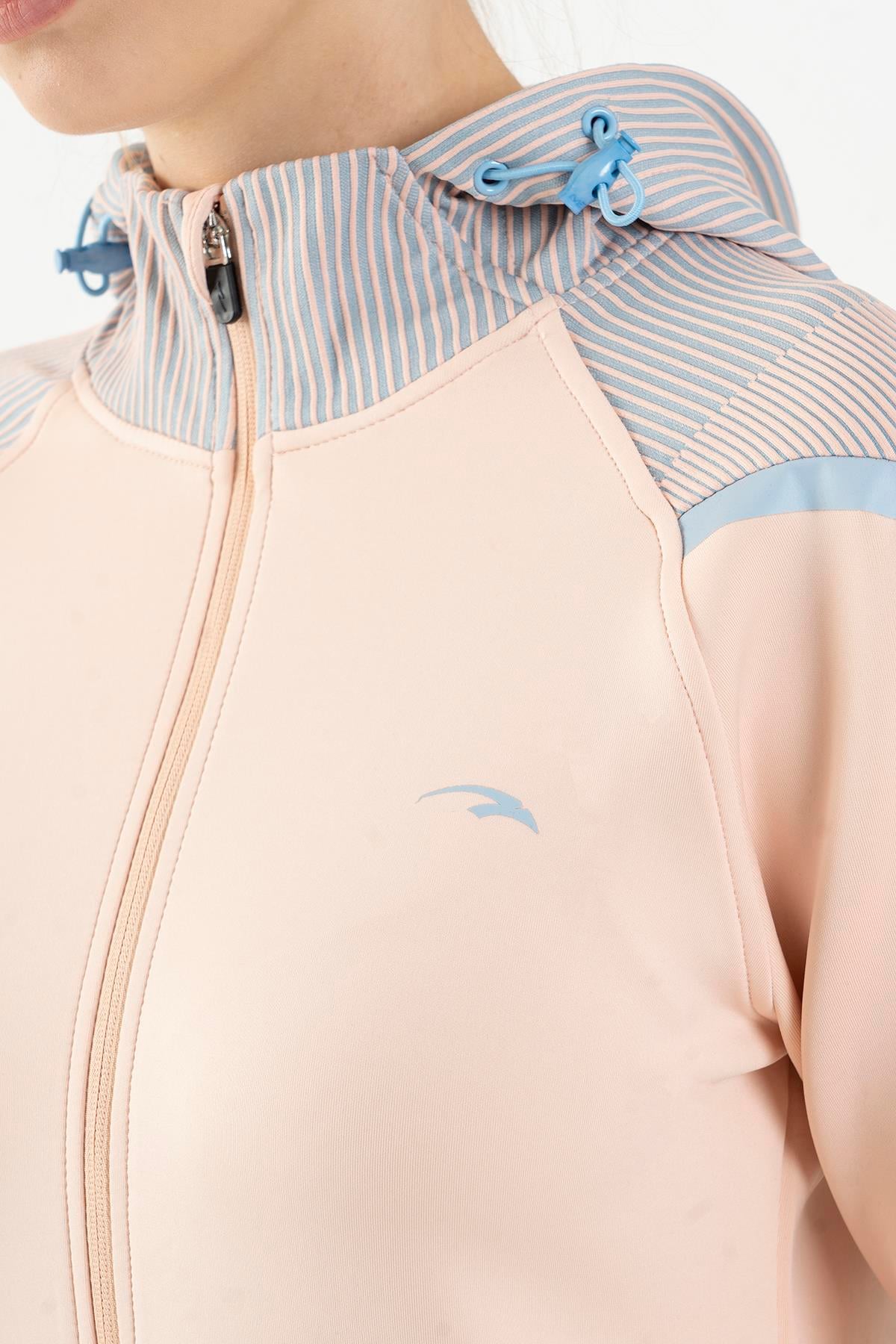 Maraton Active SlimFit Kadın Kapşonlu  Uzun Kol Spor Şeftali Tracktop 815015