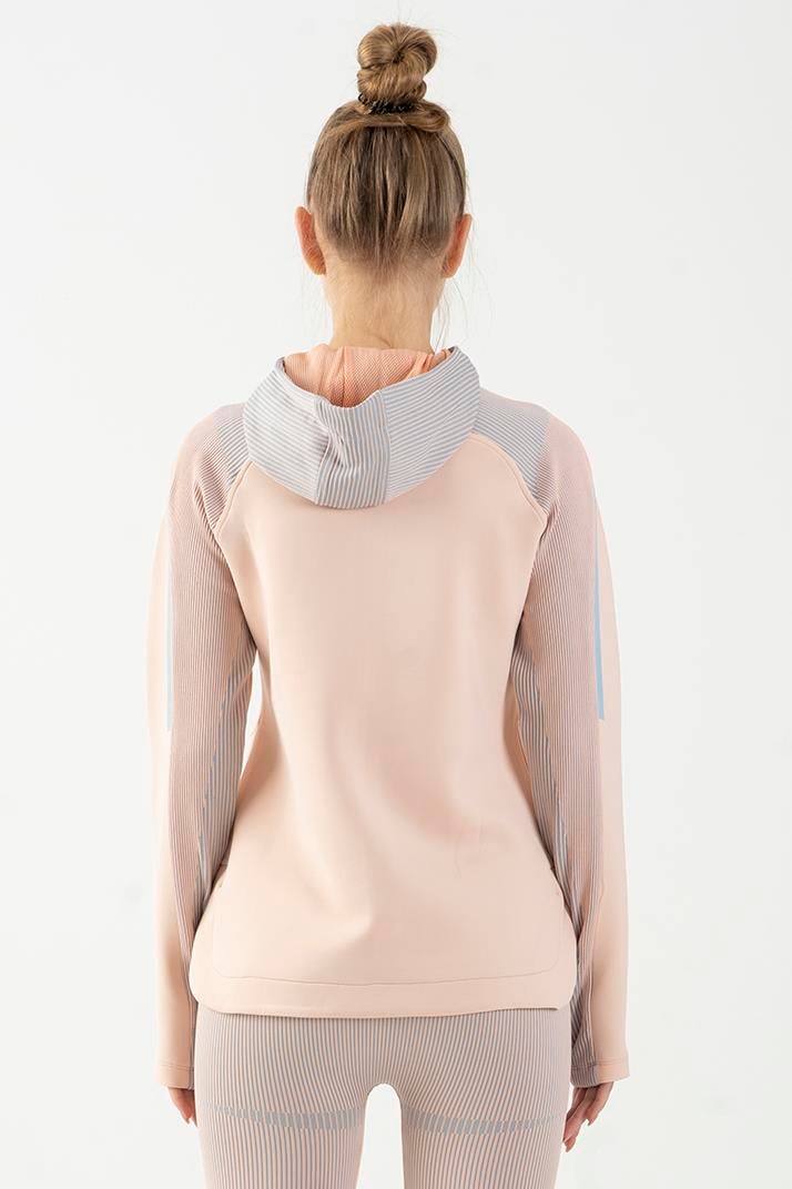 Maraton Active SlimFit Kadın Kapşonlu  Uzun Kol Spor Şeftali Tracktop 815015