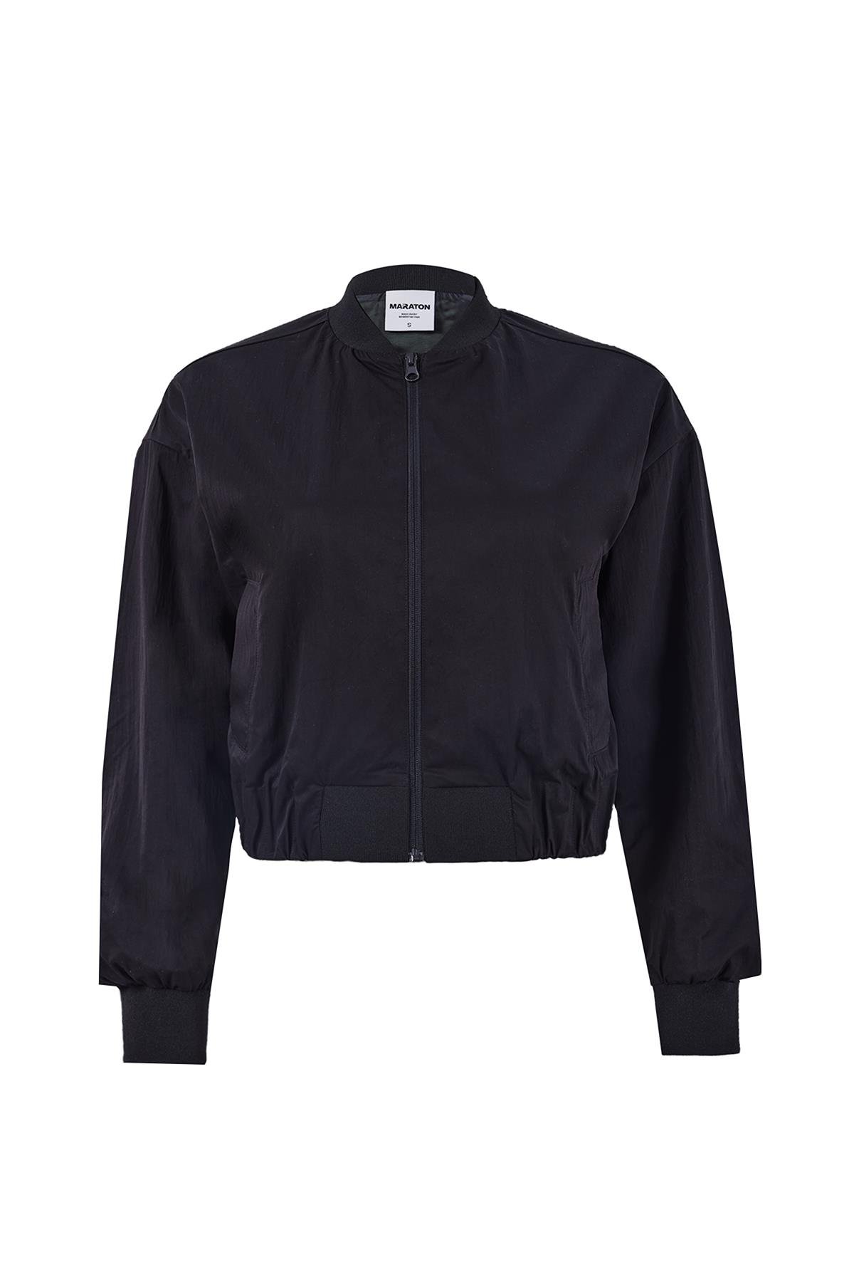 Maraton CASUAL Comfort Kadın Hakim Yaka  Takma Kol HYPE Siyah Eşofman Üstü 23818