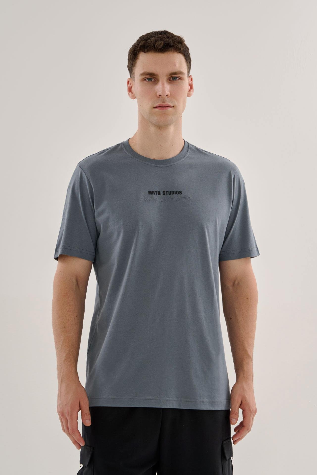 Maraton Comfort Erkek Bisiklet Yaka  Reglan Kol Bazalt T-shirt 23513