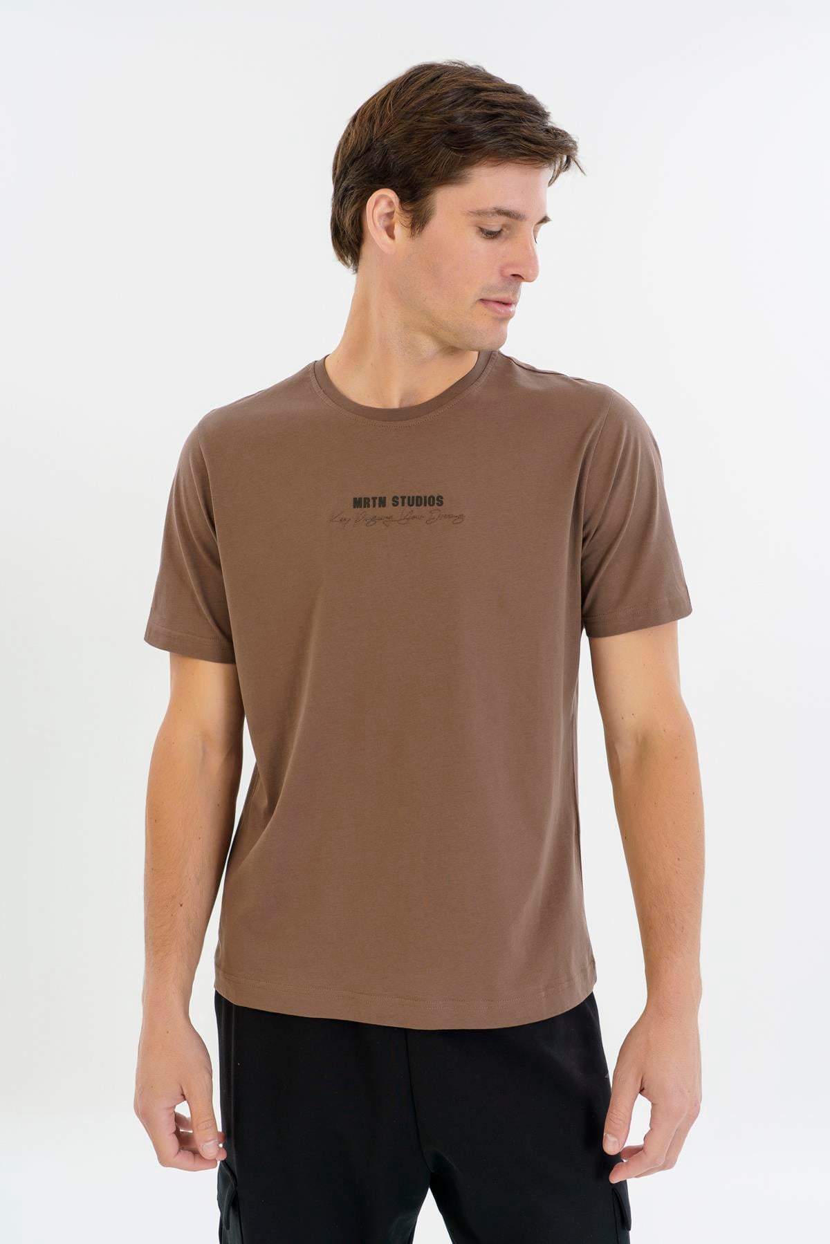 Maraton Comfort Erkek Bisiklet Yaka  Reglan Kol Kakao T-shirt 23513