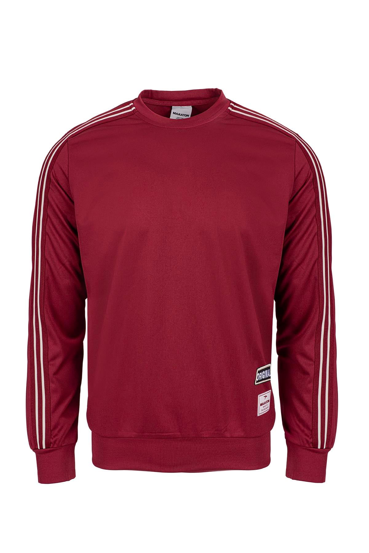 Maraton Comfort Erkek Bisiklet Yaka  Takma Kol Bordo Sweatshirt 23877