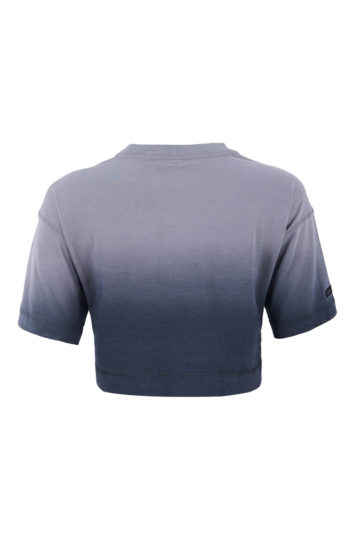Maraton Comfort Kadın Bisiklet Yaka  Düşük Kol Gri Crop Top 23815