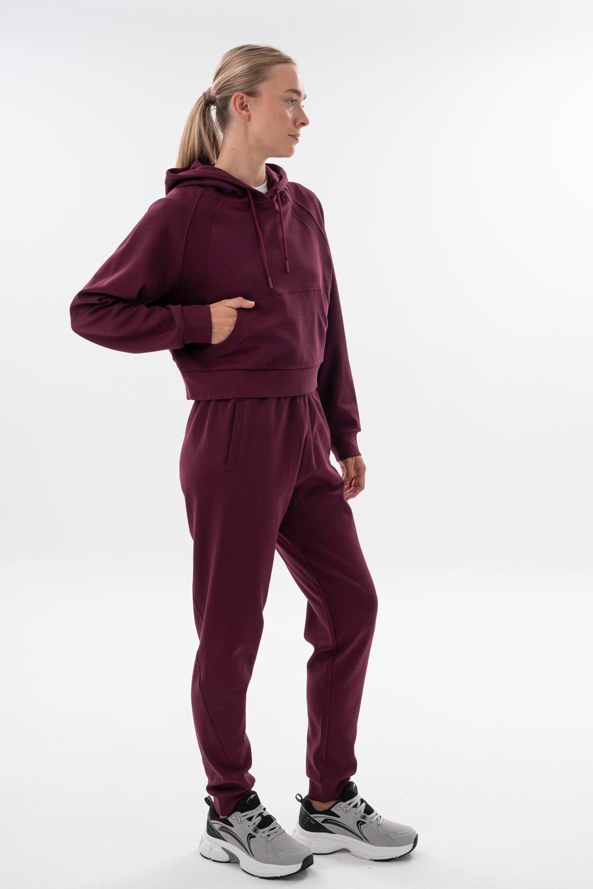 Maraton Comfort Kadın Kapüşonlu  BORDO- Sweatshirt