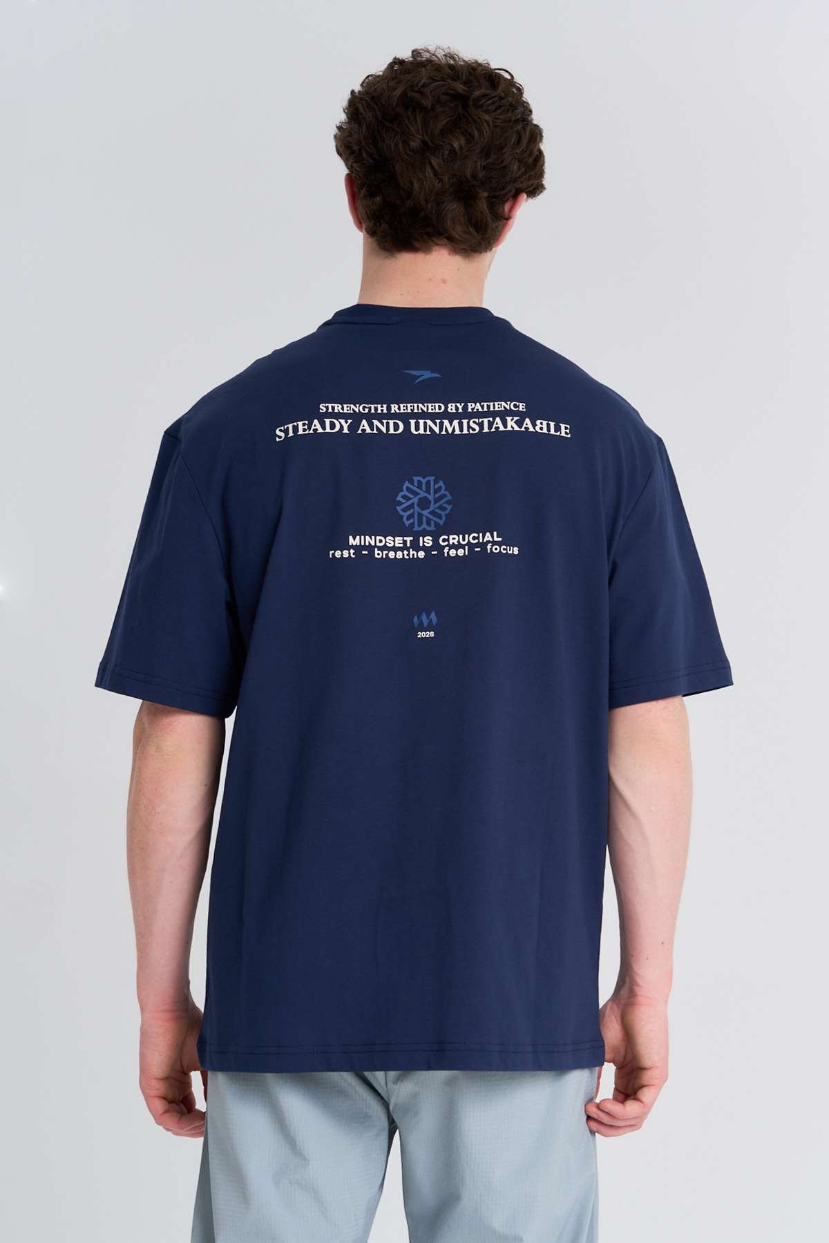 Maraton  Erkek Bisiklet Yaka  Açık Lacivert- T-shirt