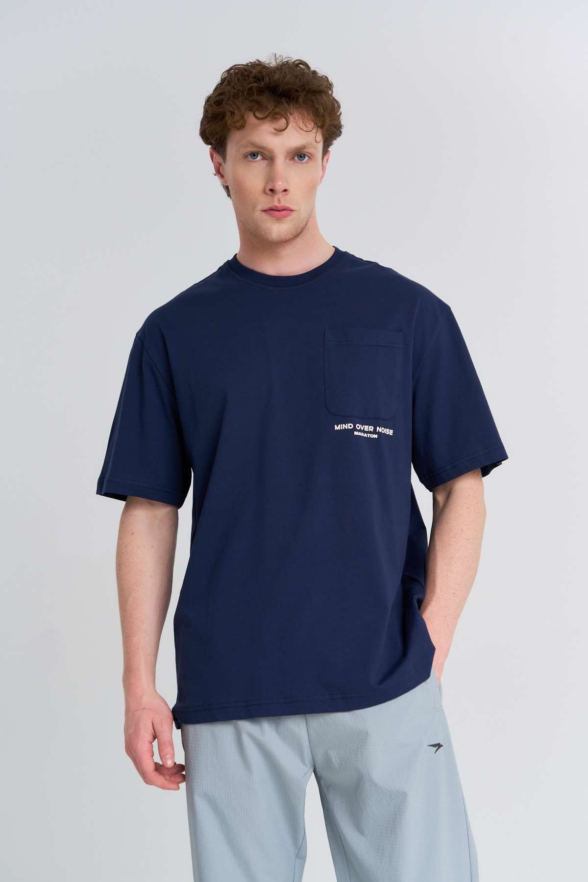 Maraton  Erkek Bisiklet Yaka  Açık Lacivert- T-shirt