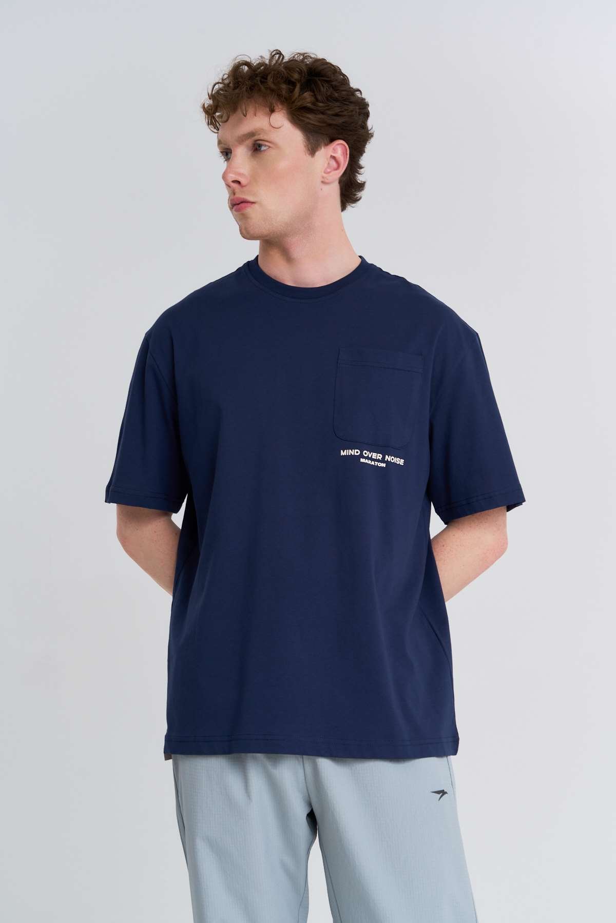 Maraton  Erkek Bisiklet Yaka  Açık Lacivert- T-shirt
