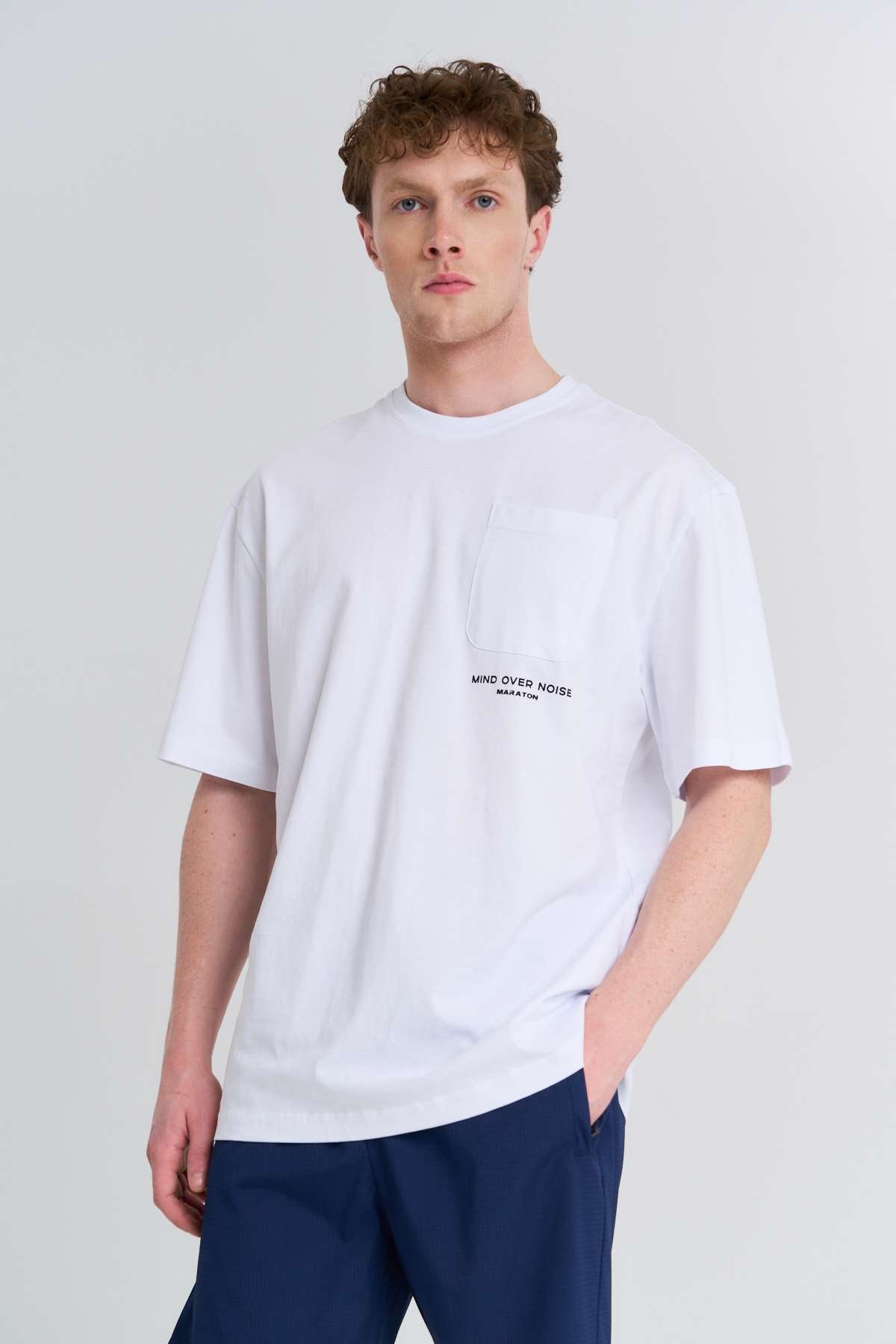 Maraton  Erkek Bisiklet Yaka  Beyaz- T-shirt