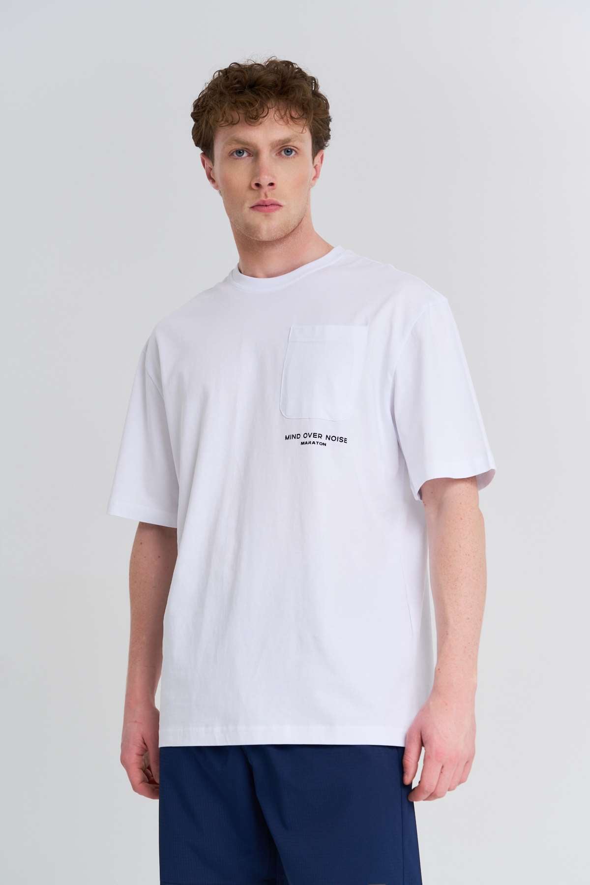 Maraton  Erkek Bisiklet Yaka  Beyaz- T-shirt