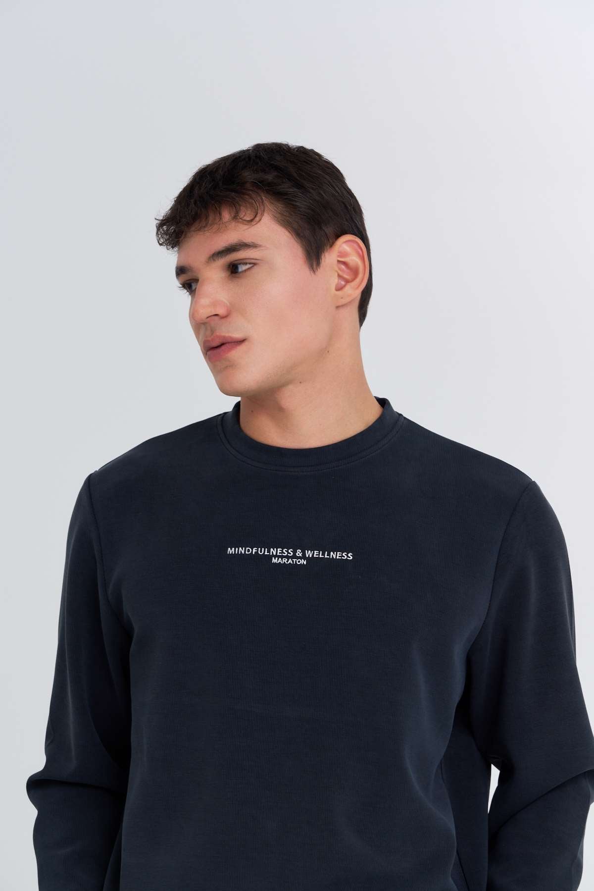 Maraton  Erkek Bisiklet Yaka  Siyah Sweatshirt