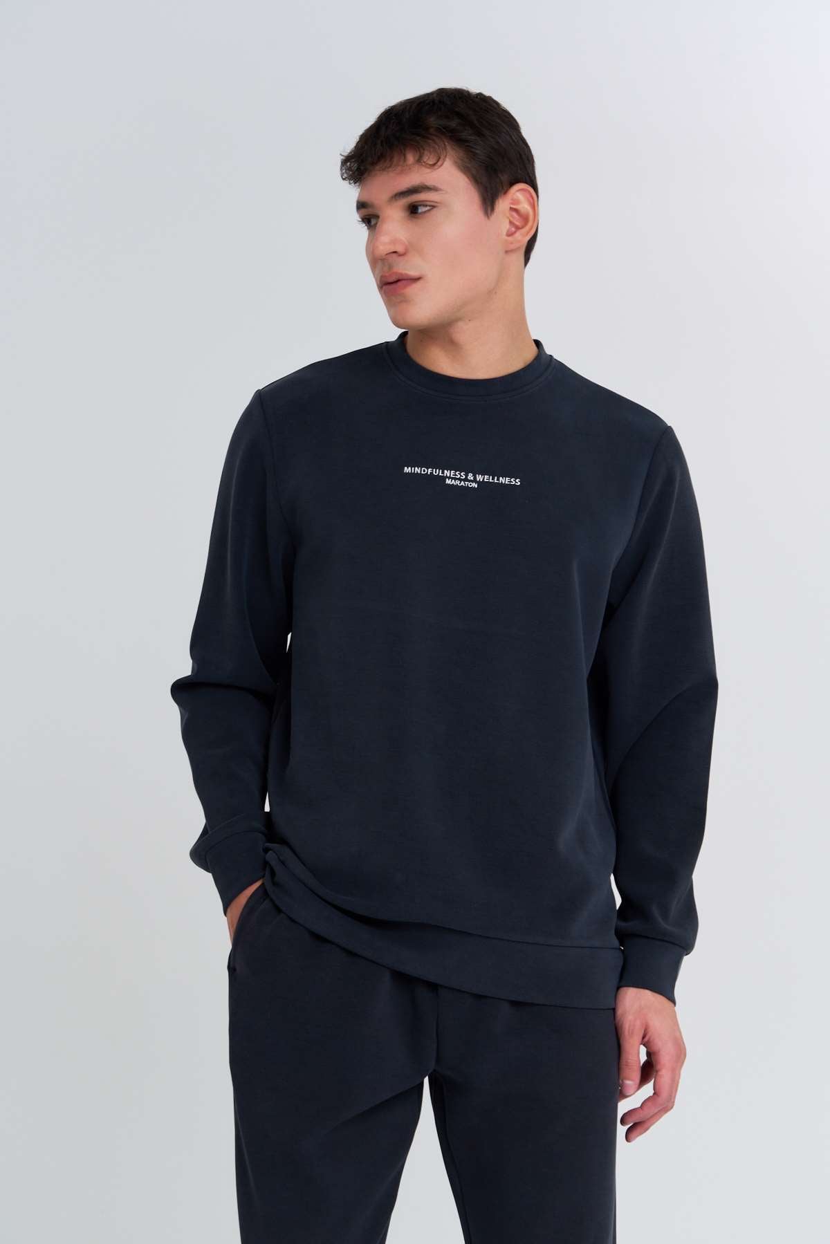 Maraton  Erkek Bisiklet Yaka  Siyah Sweatshirt