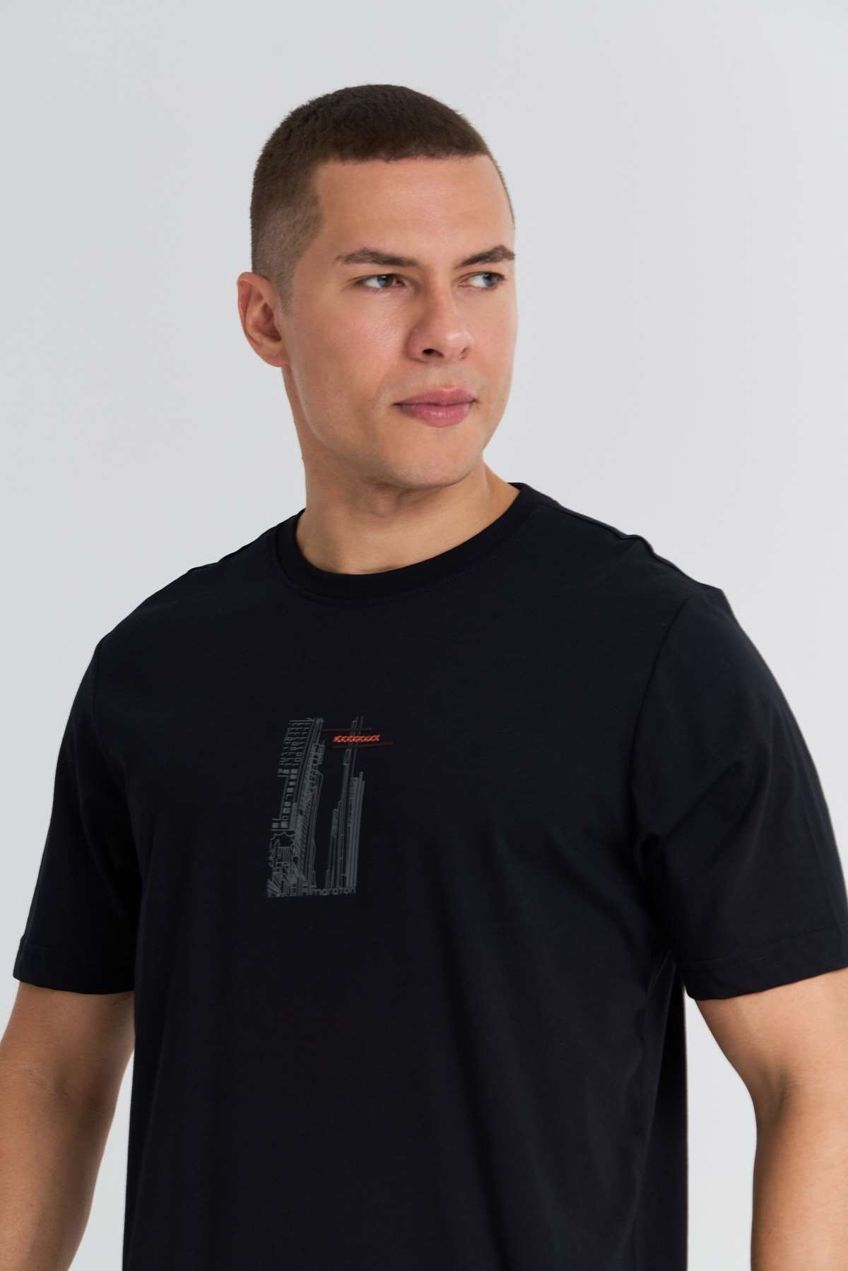 Maraton  Erkek Bisiklet Yaka  Siyah T-shirt