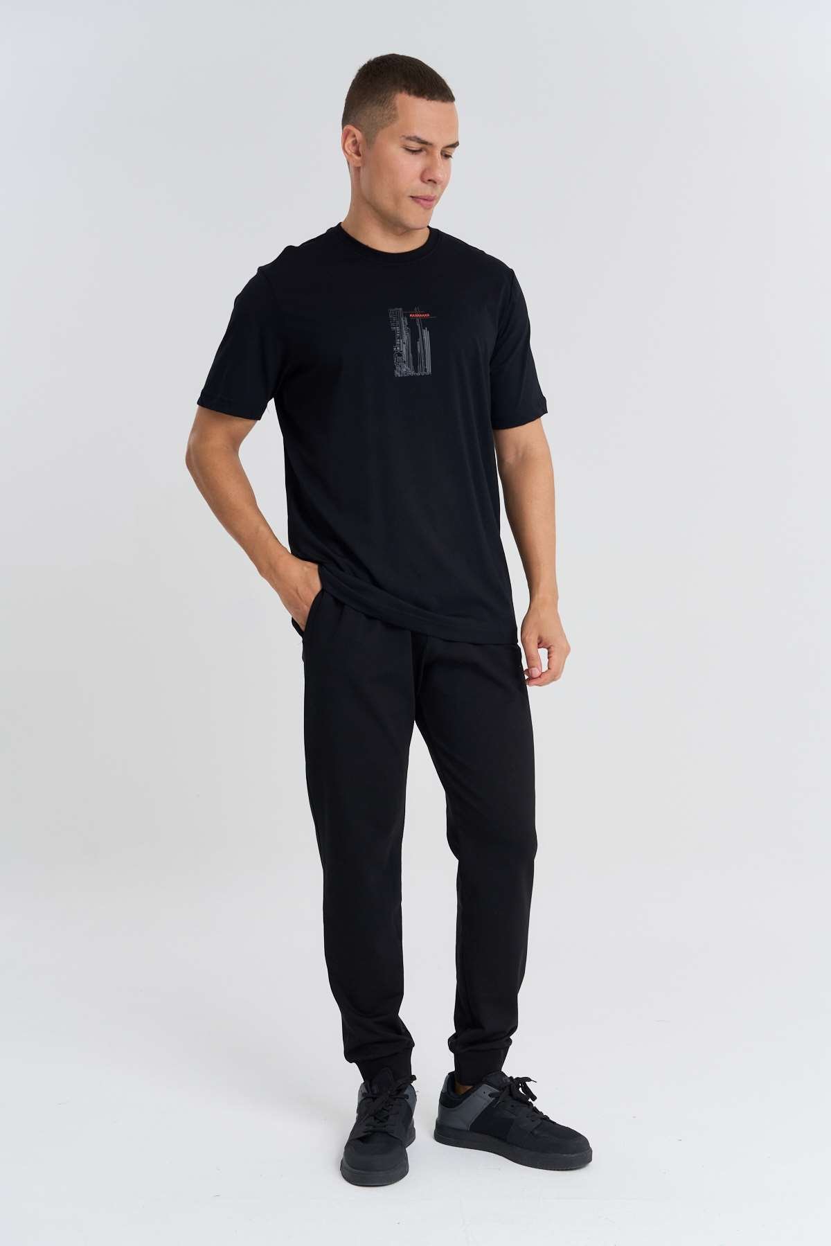 Maraton  Erkek Bisiklet Yaka  Siyah T-shirt