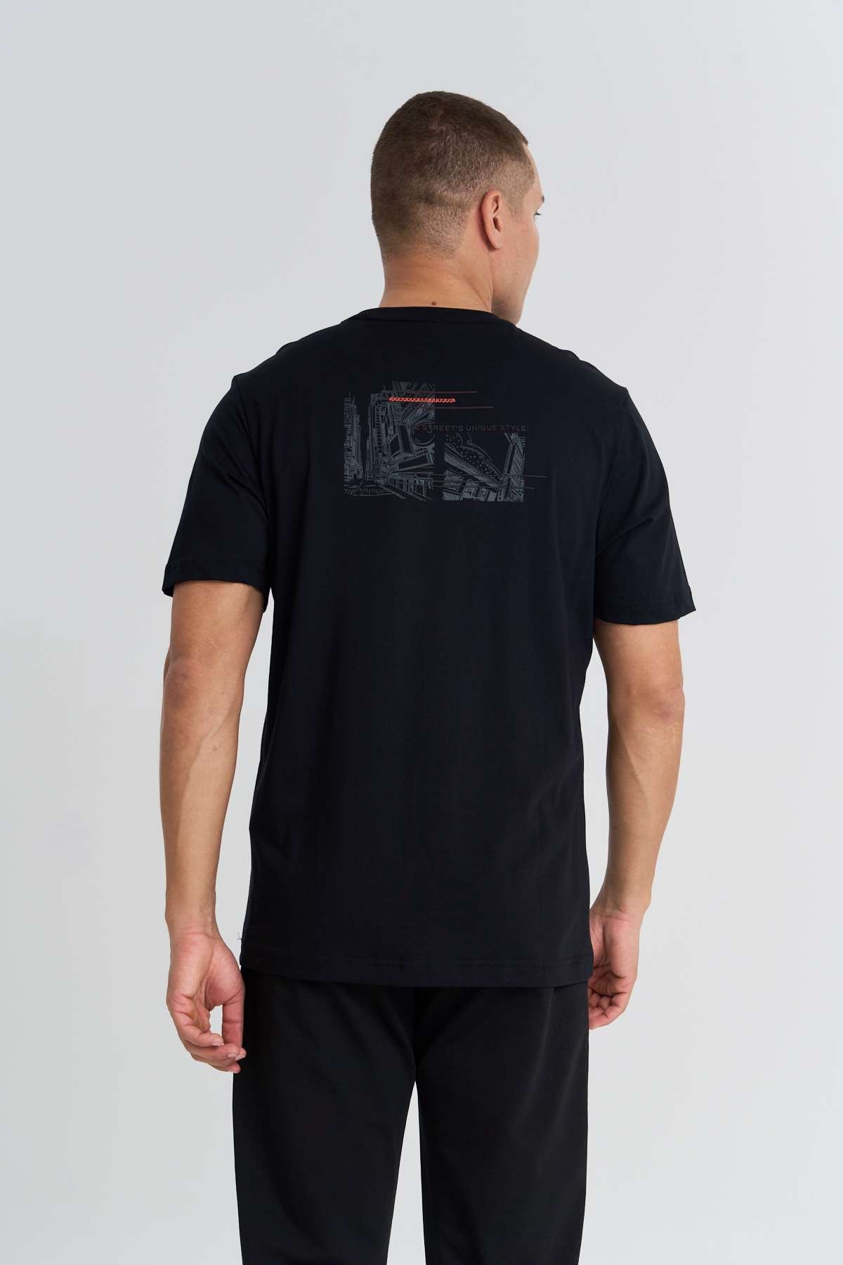 Maraton  Erkek Bisiklet Yaka  Siyah T-shirt