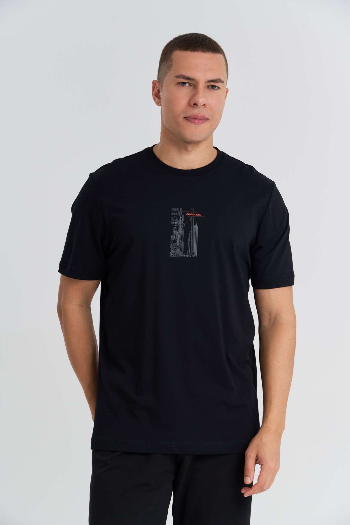Maraton  Erkek Bisiklet Yaka  Siyah T-shirt