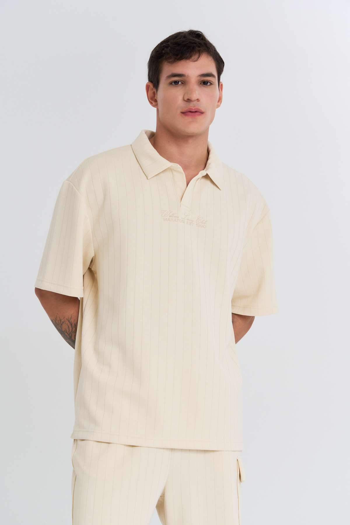 Maraton  Erkek Polo Yaka  Ekru T-shirt