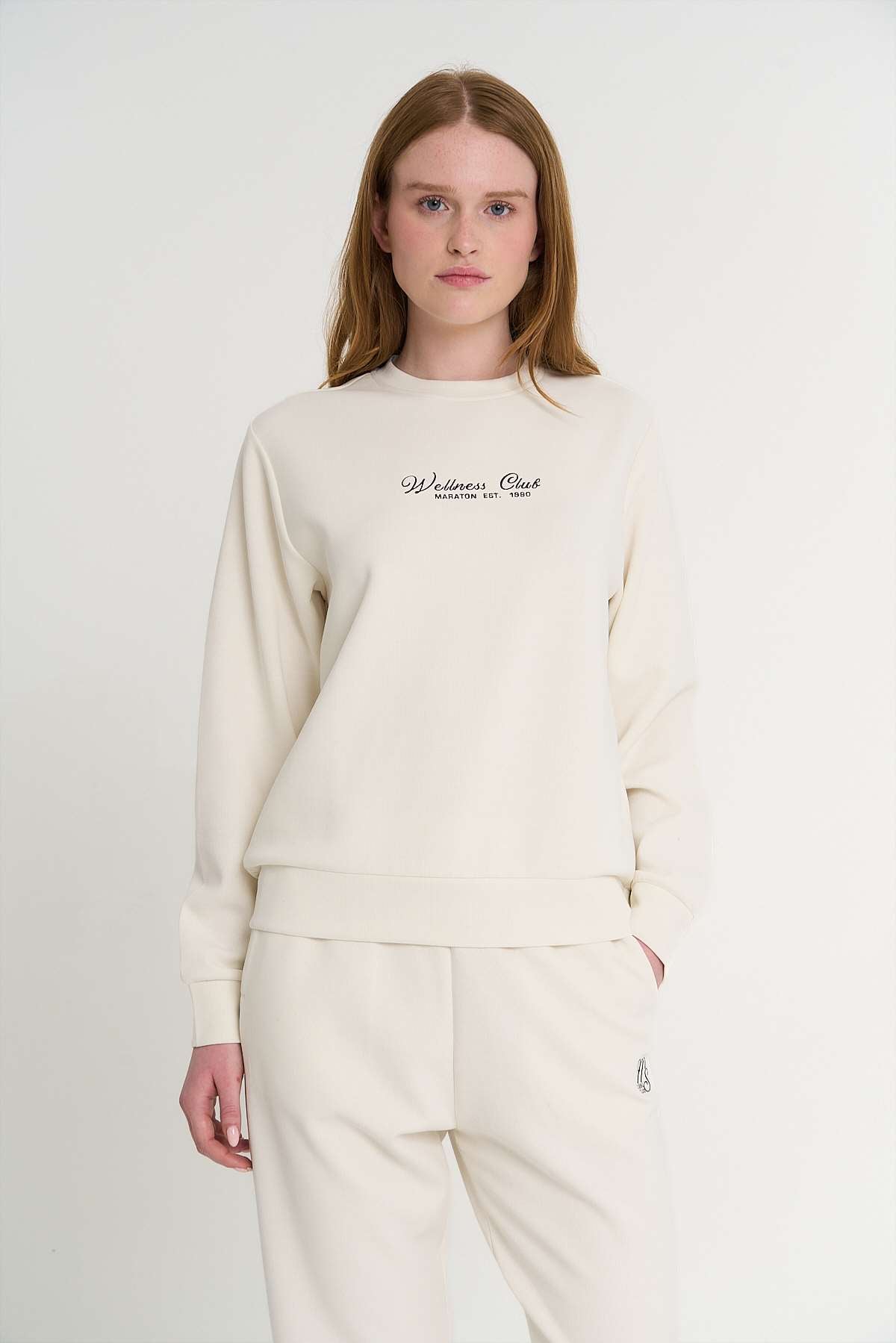 Maraton  Kadın Bisiklet Yaka  Ekru Sweatshirt