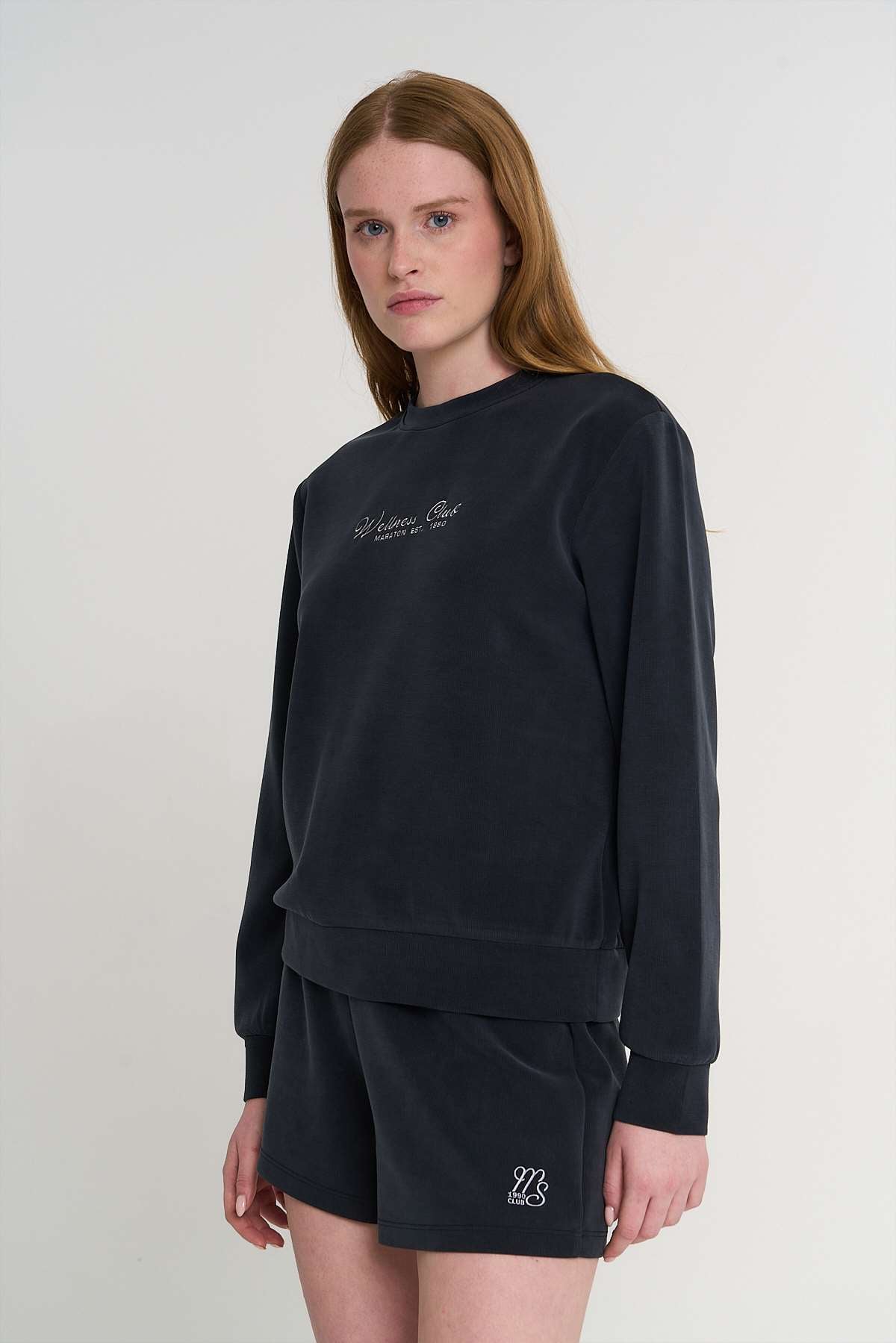 Maraton  Kadın Bisiklet Yaka  Siyah Sweatshirt