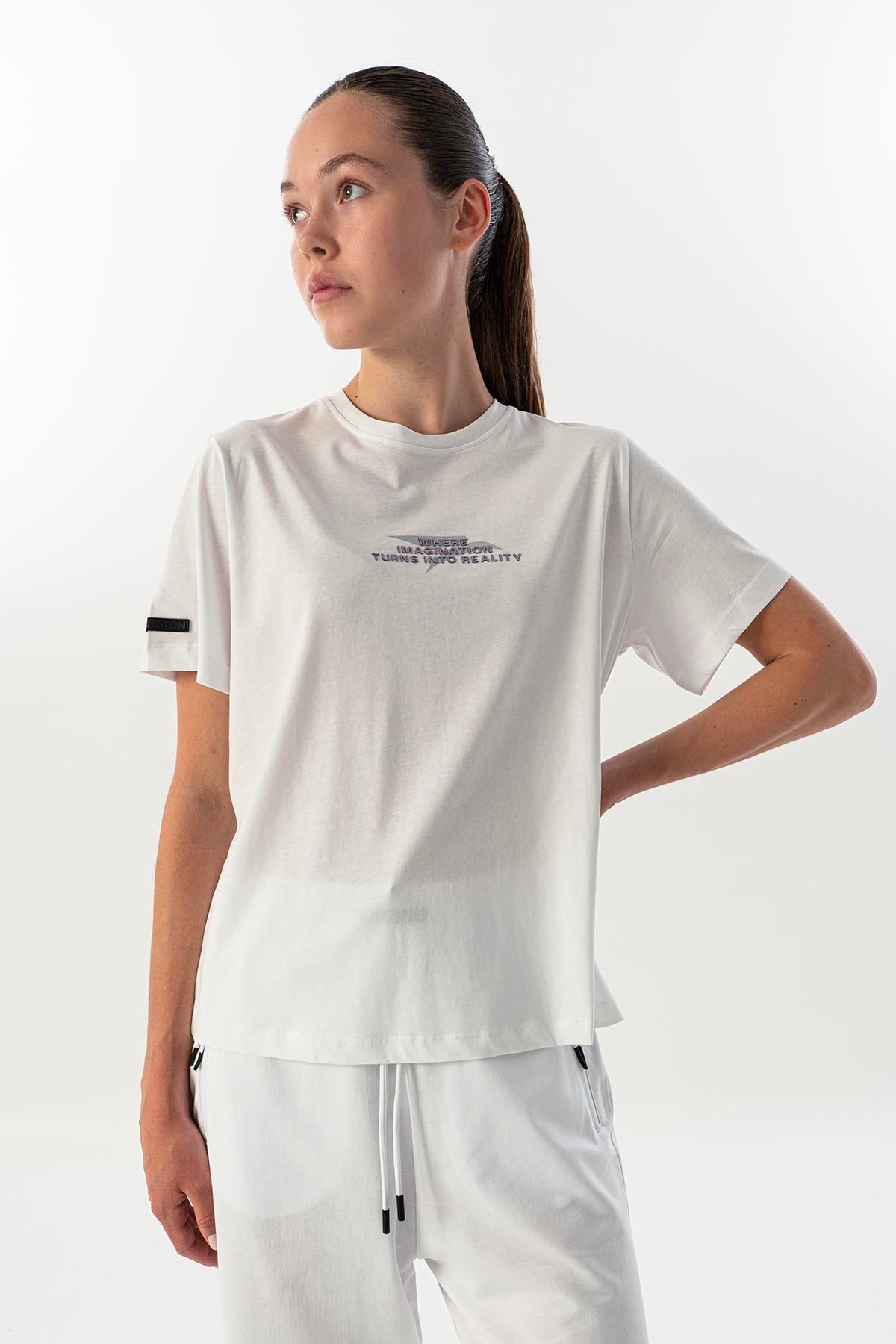 Maraton New Basic Kadın Bisiklet Yaka  Kısa Kol Beyaz T-shirt 23825