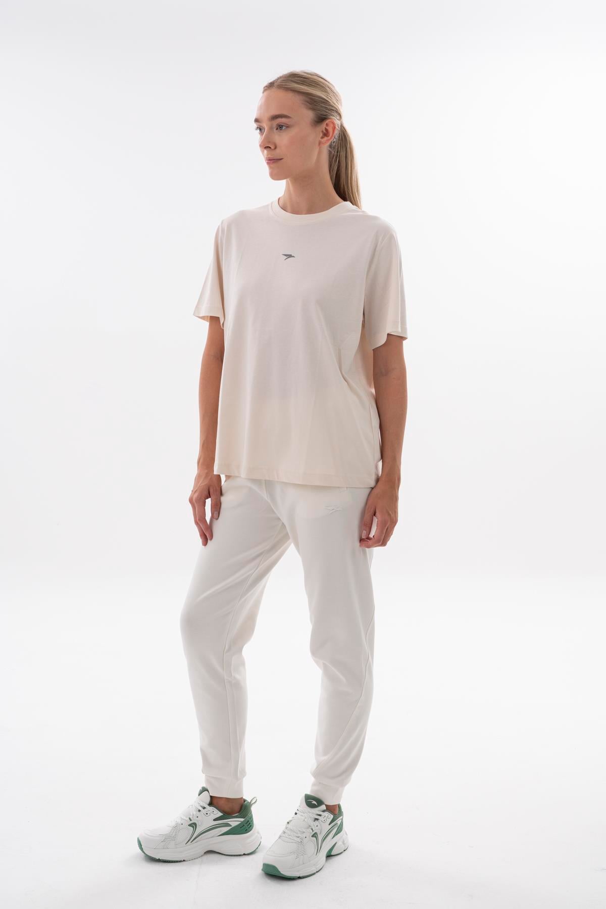 Maraton New Basic Kadın Bisiklet Yaka  Ekru- T-shirt