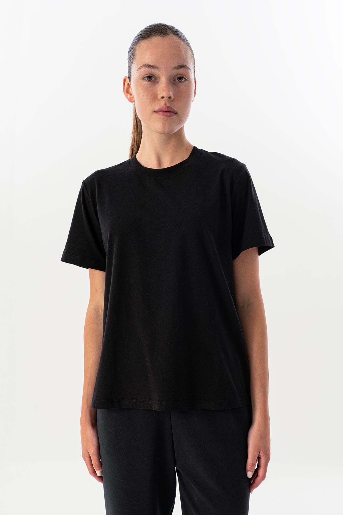 Maraton New Basic Kadın Bisiklet Yaka  Kısa Kol Siyah T-shirt 23937