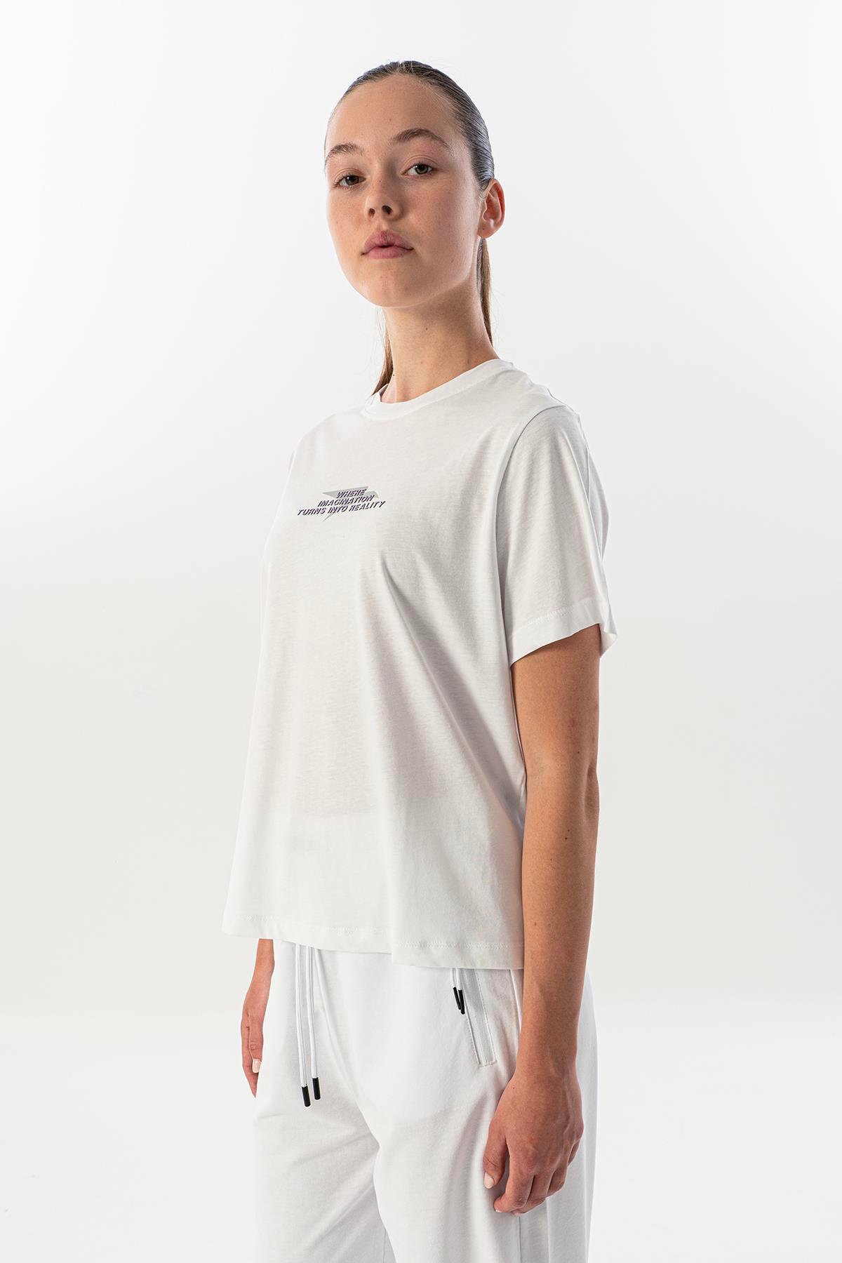 Maraton New Basic Kadın Bisiklet Yaka  Kısa Kol Beyaz T-shirt 23825