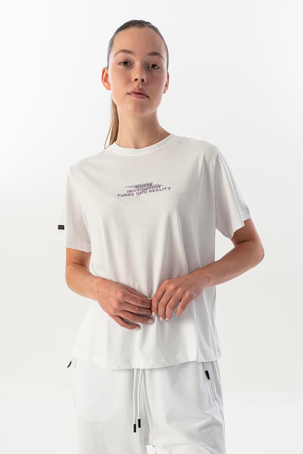Maraton New Basic Kadın Bisiklet Yaka  Kısa Kol Beyaz T-shirt 23825