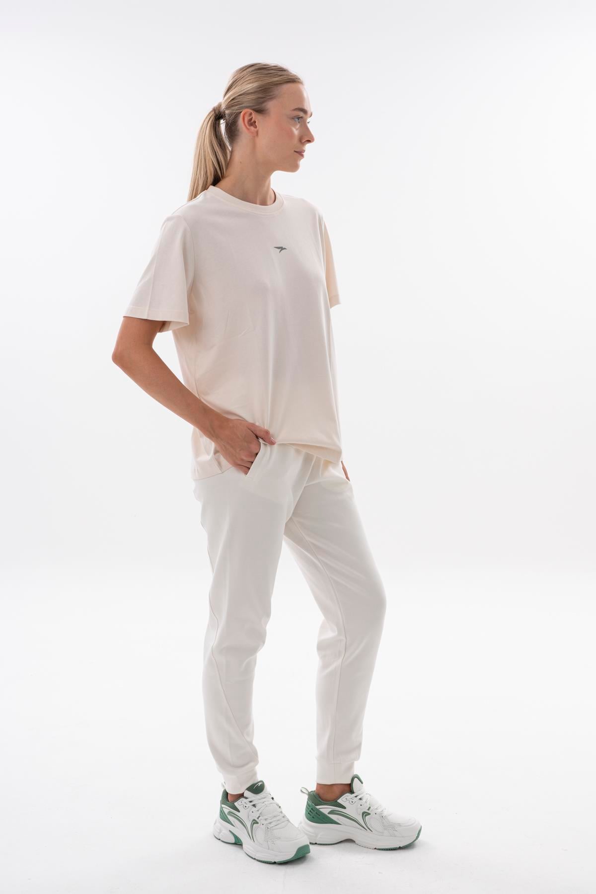Maraton New Basic Kadın Bisiklet Yaka  Ekru- T-shirt