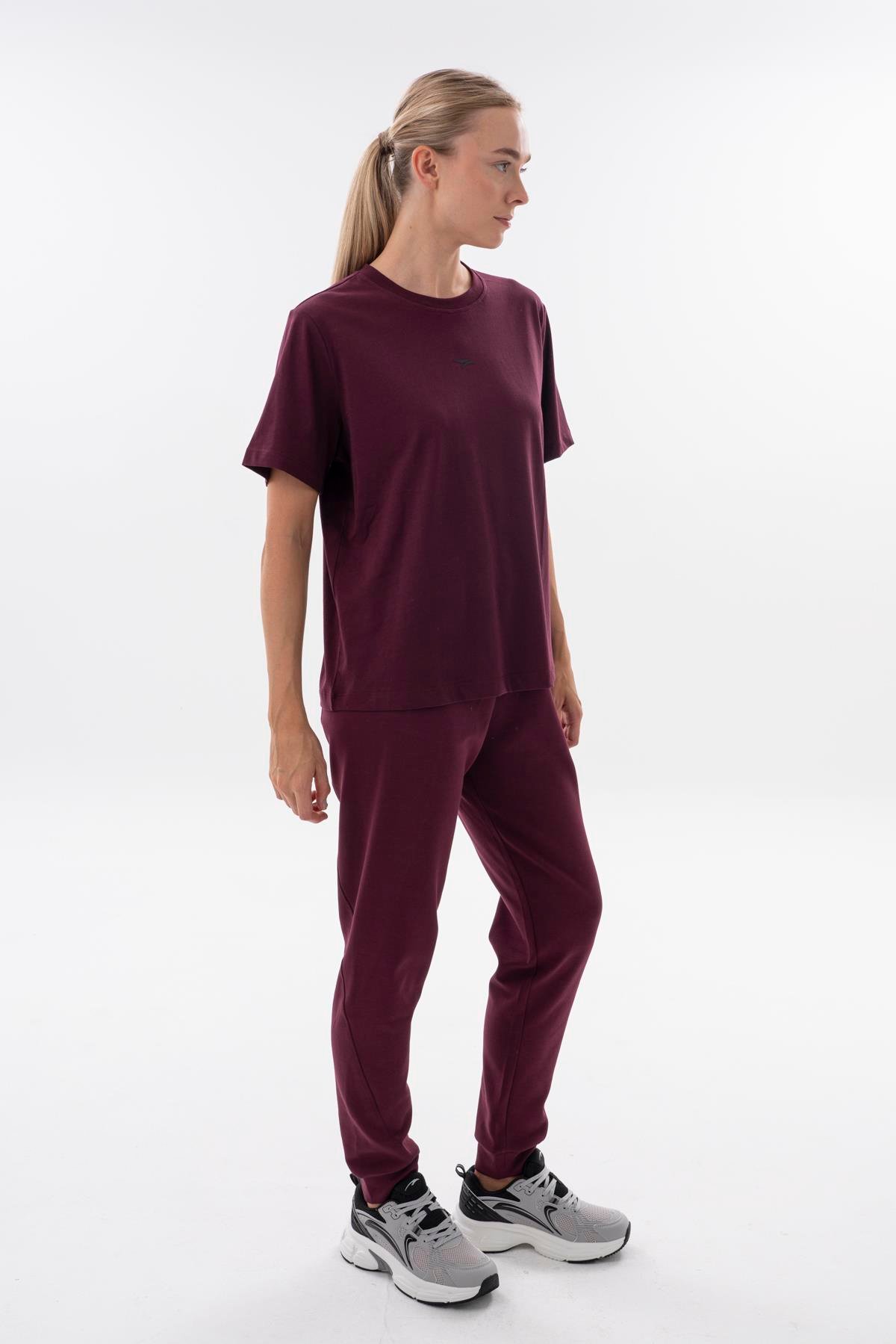 Maraton New Basic Kadın Bisiklet Yaka  BORDO- T-shirt
