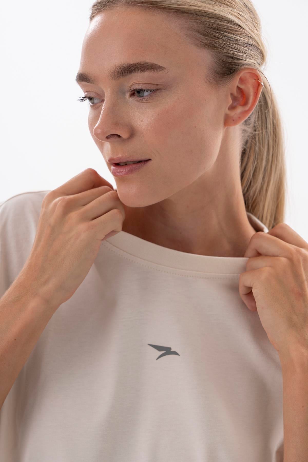 Maraton New Basic Kadın Bisiklet Yaka  Ekru- T-shirt