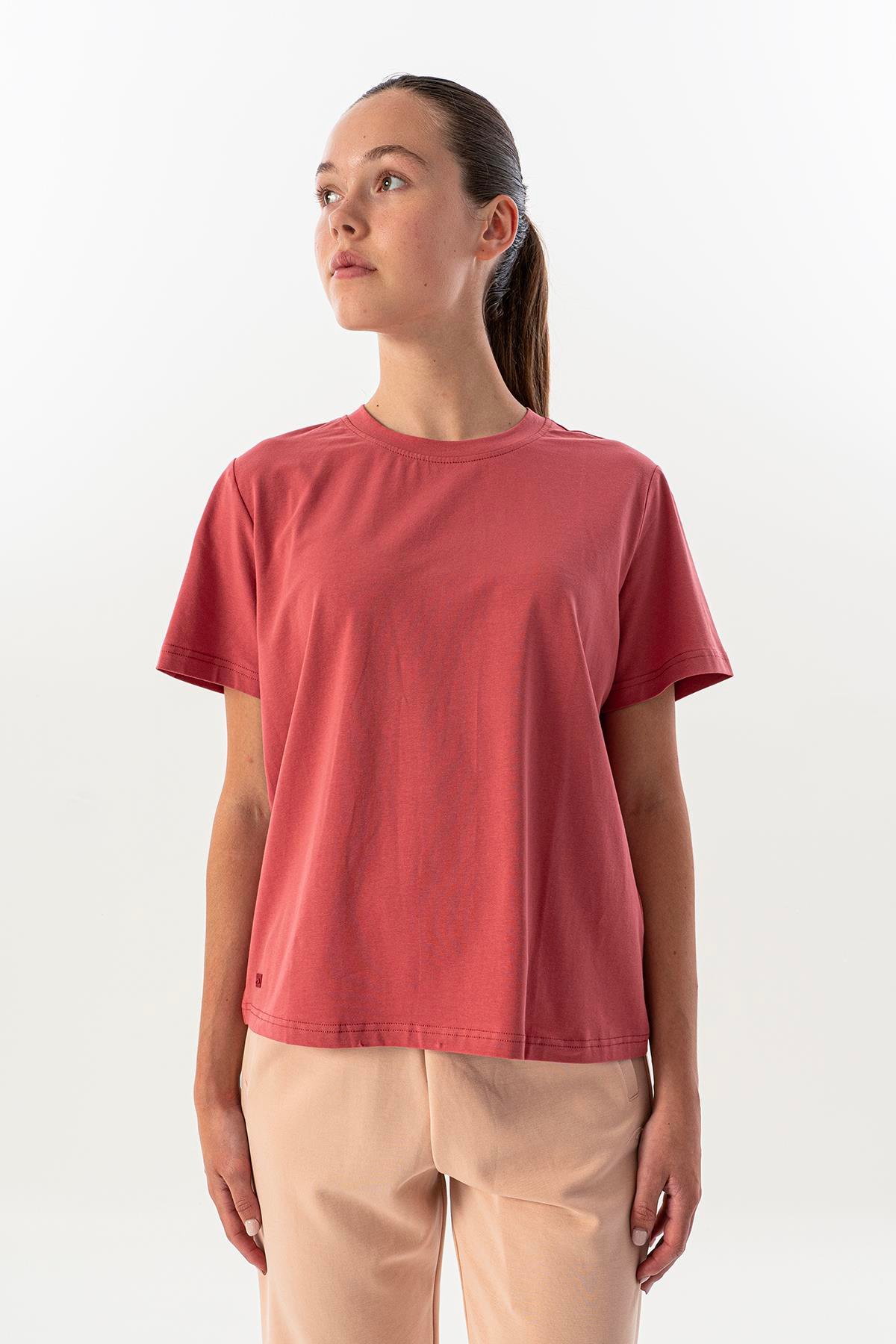 Maraton New Basic Kadın Bisiklet Yaka  Kısa Kol Gül Kurusu T-shirt 23937