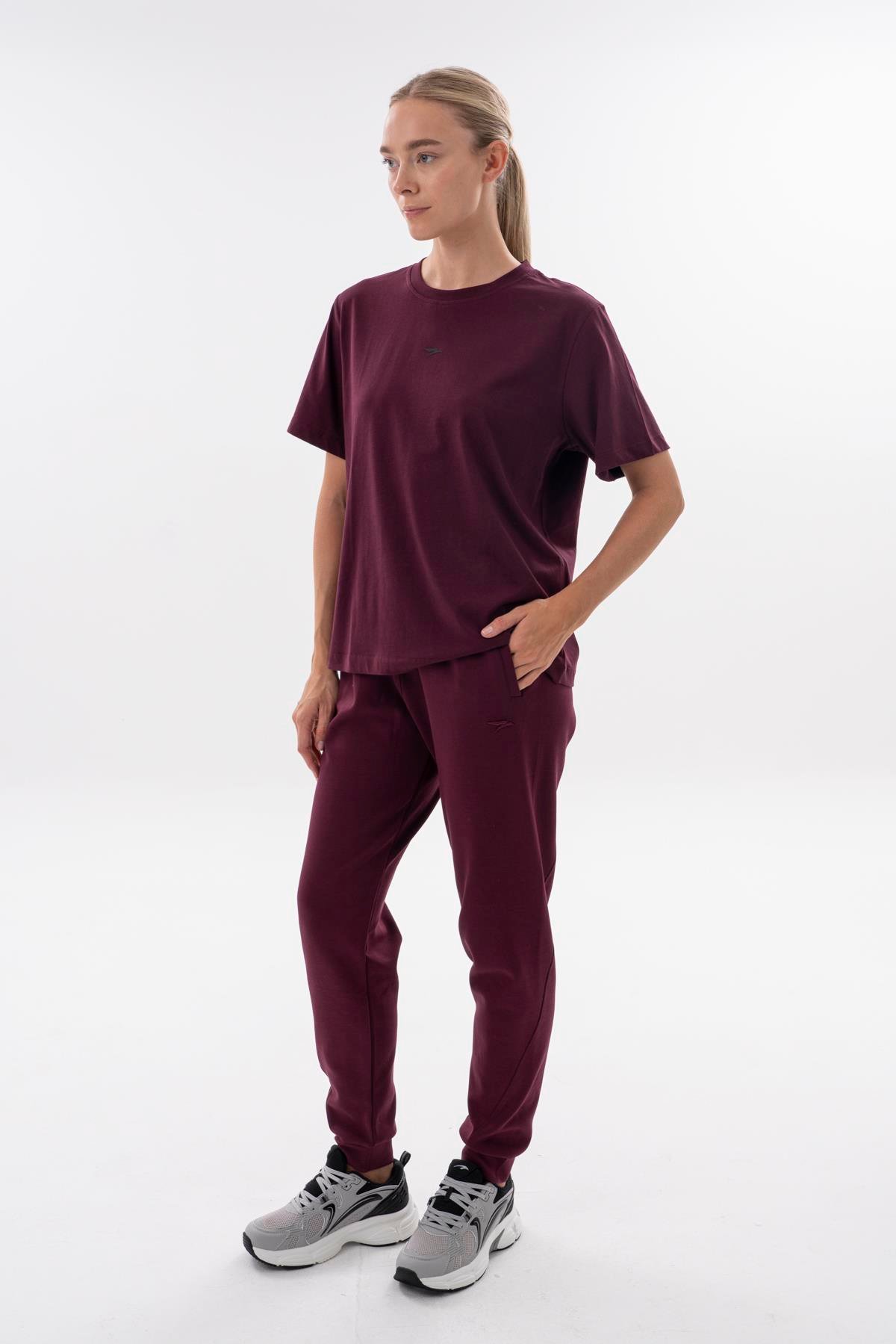 Maraton New Basic Kadın Bisiklet Yaka  BORDO- T-shirt