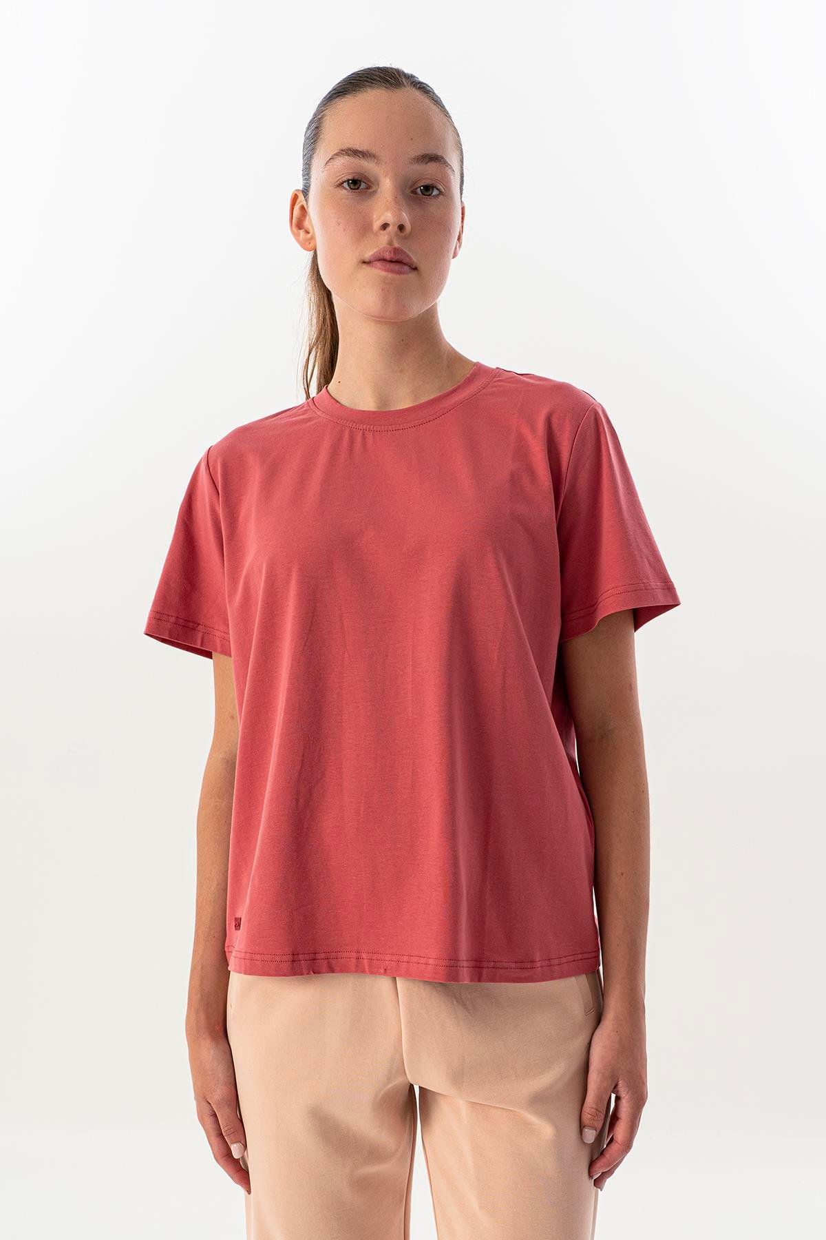 Maraton New Basic Kadın Bisiklet Yaka  Kısa Kol Gül Kurusu T-shirt 23937