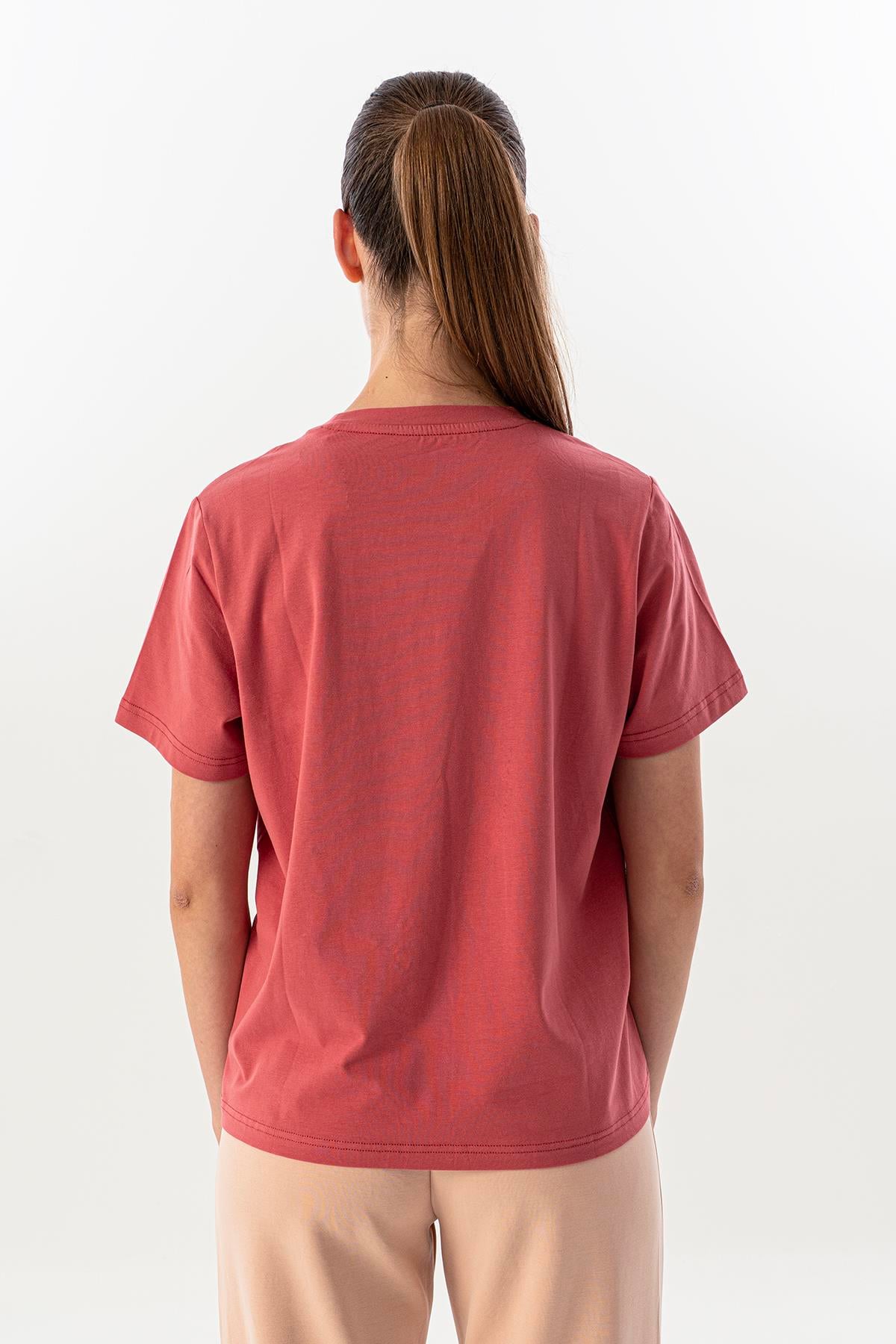 Maraton New Basic Kadın Bisiklet Yaka  Kısa Kol Gül Kurusu T-shirt 23937