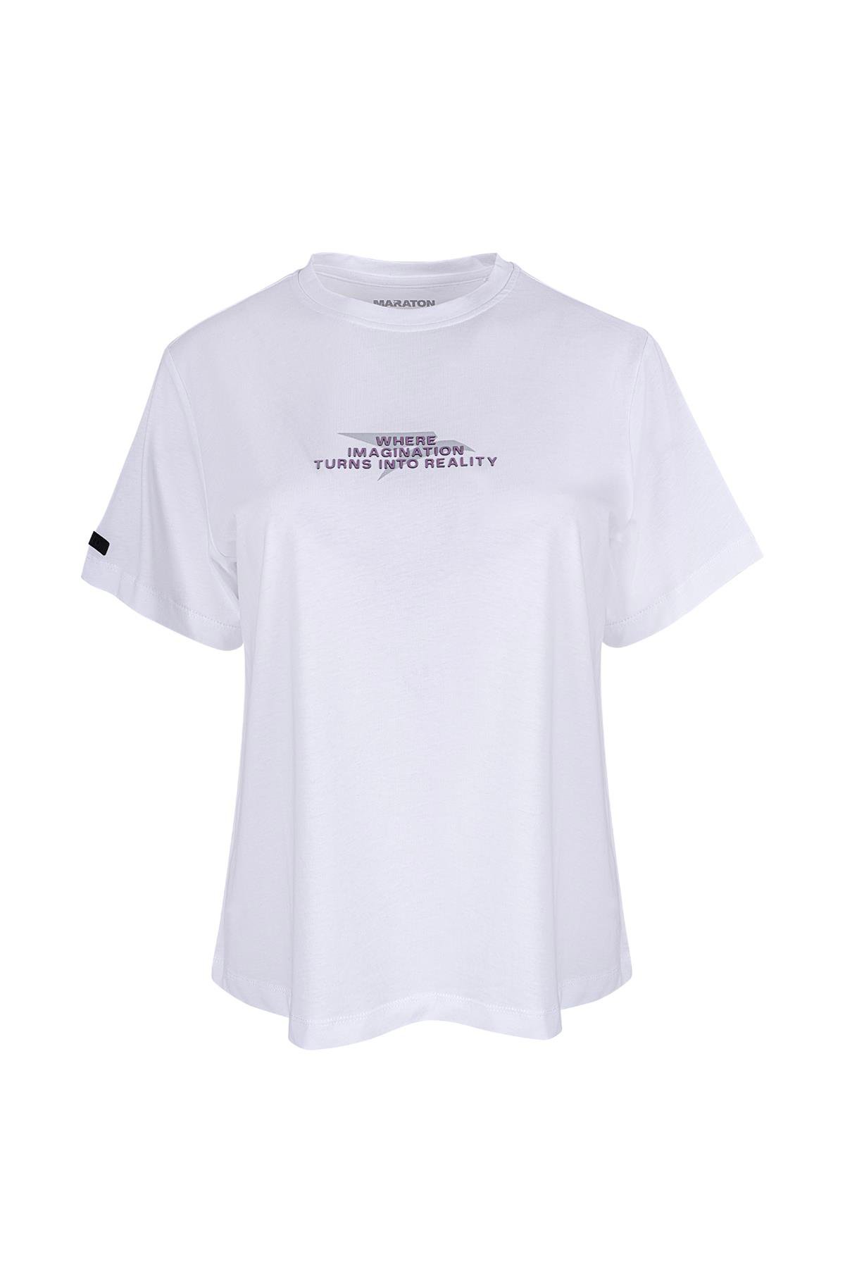 Maraton New Basic Kadın Bisiklet Yaka  Kısa Kol Beyaz T-shirt 23825
