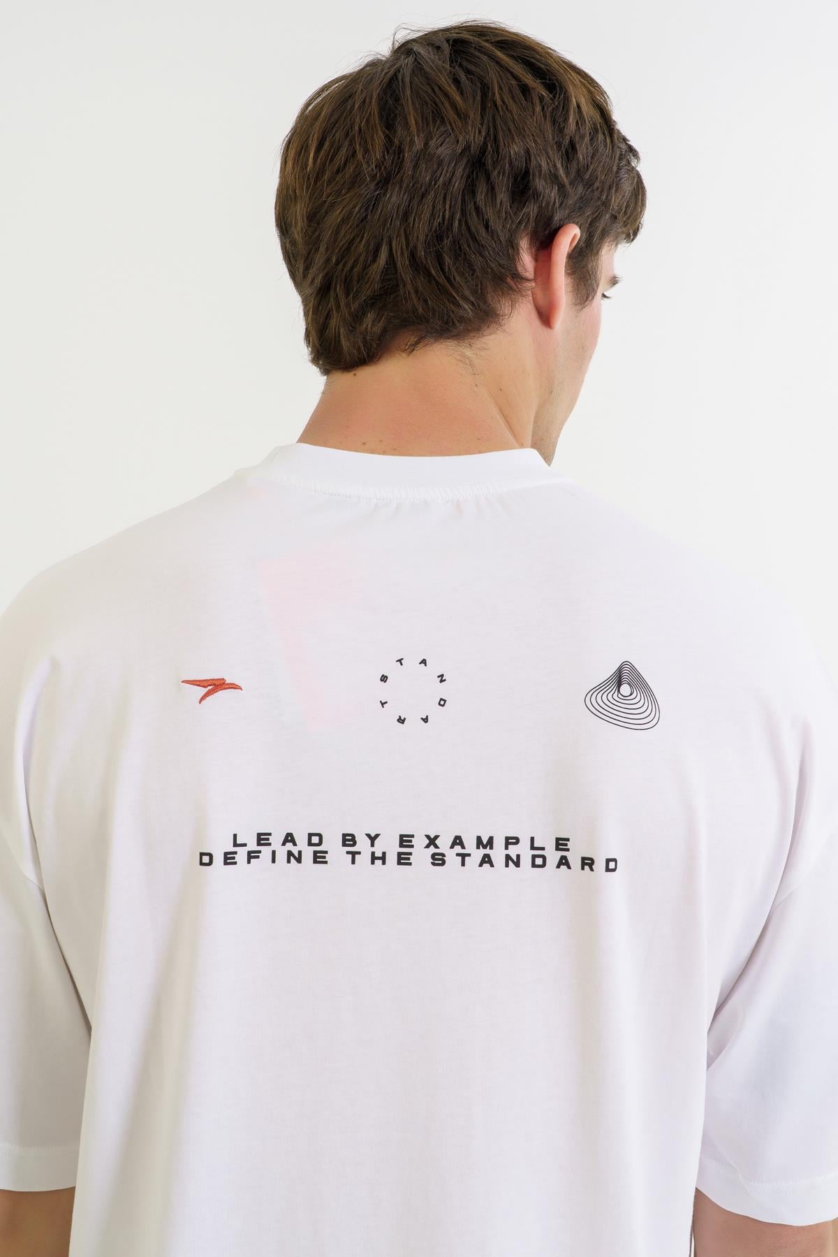 Maraton Oversize Erkek Bisiklet Yaka  Beyaz- T-shirt
