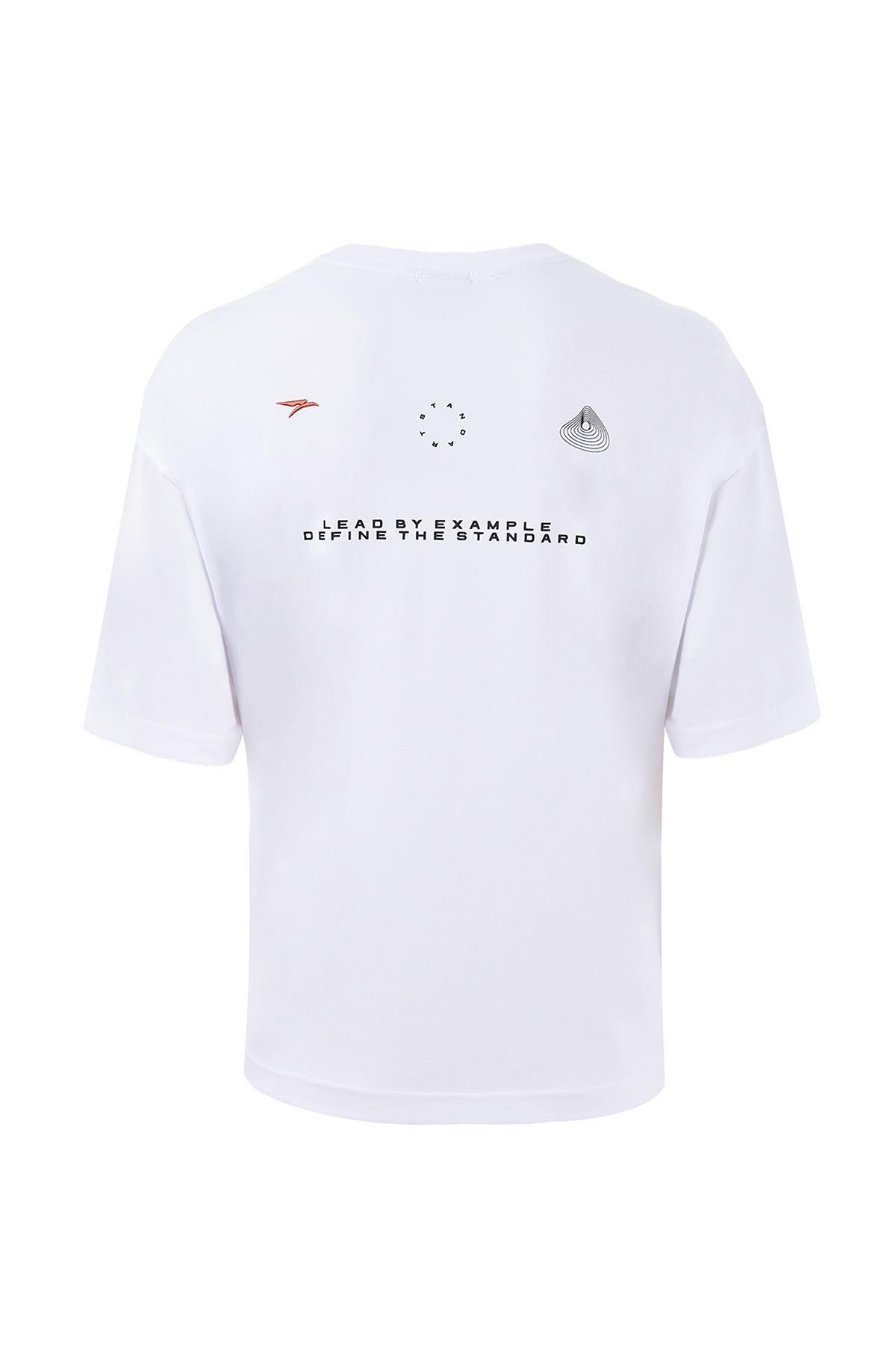 Maraton Oversize Erkek Bisiklet Yaka  Beyaz- T-shirt