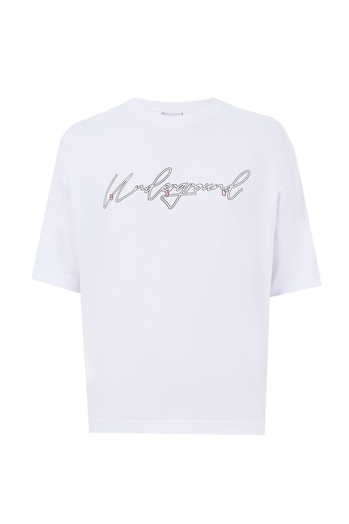Maraton Oversize Erkek Bisiklet Yaka  Beyaz- T-shirt