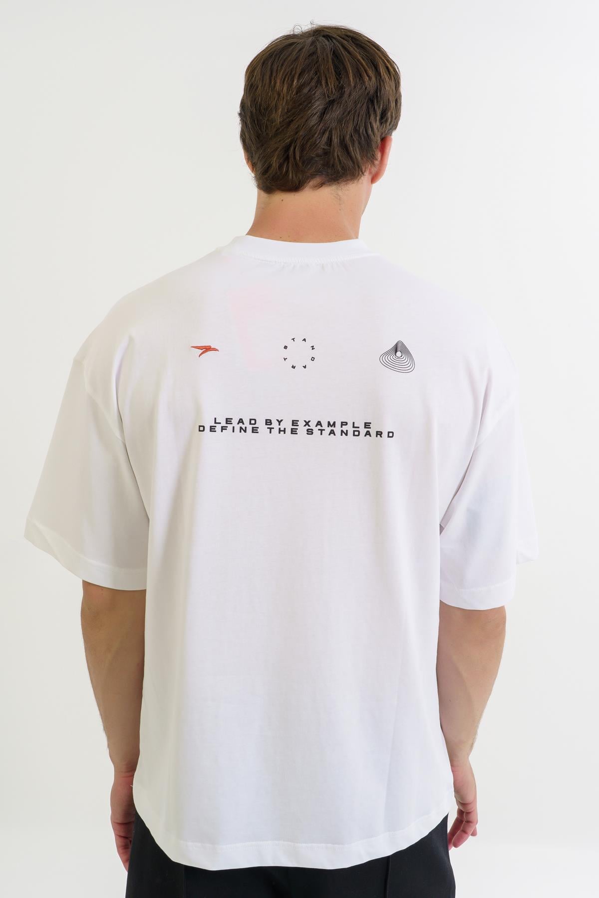 Maraton Oversize Erkek Bisiklet Yaka  Beyaz- T-shirt