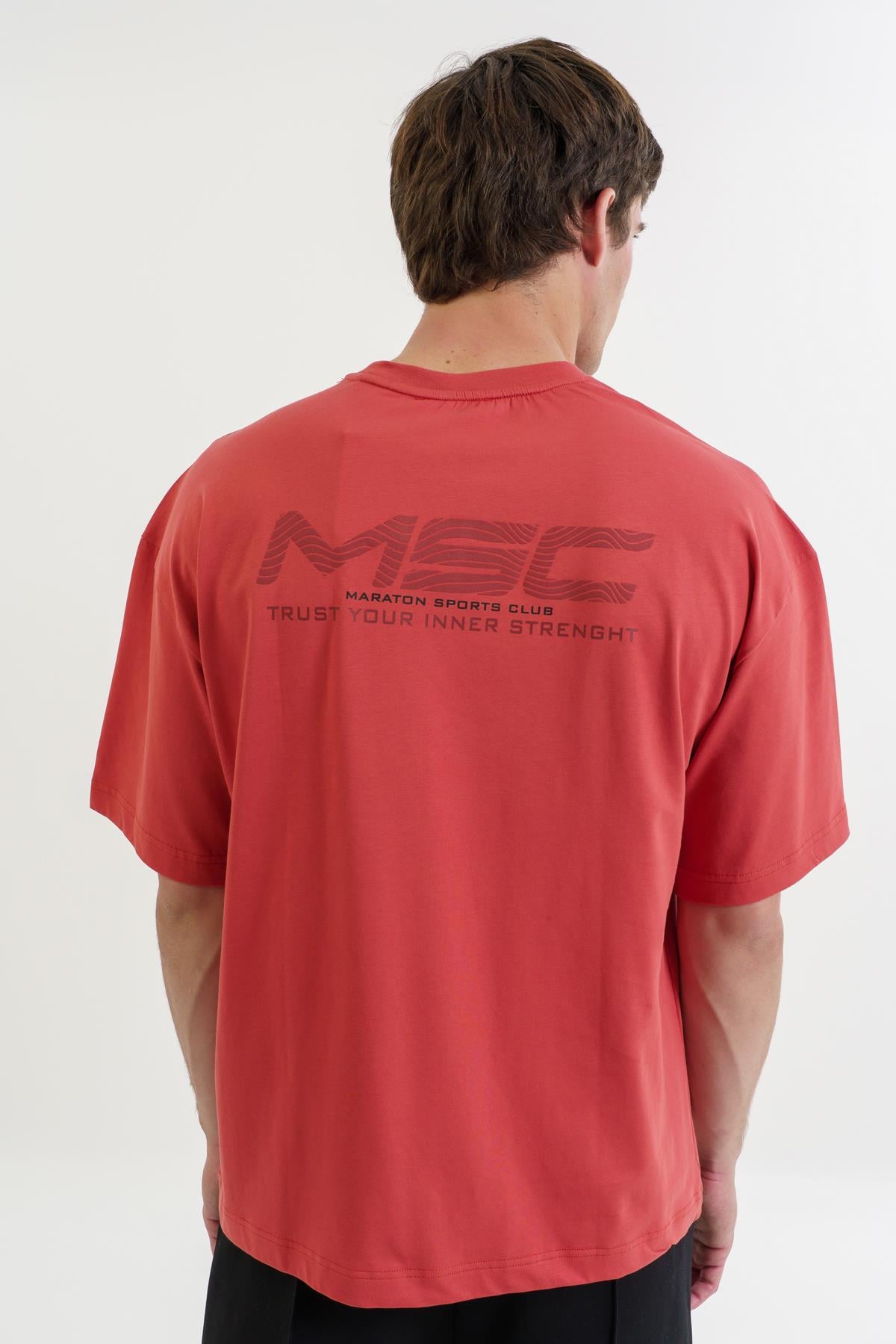 Maraton Oversize Erkek Bisiklet Yaka  Kısa Kol Kiremit T-shirt