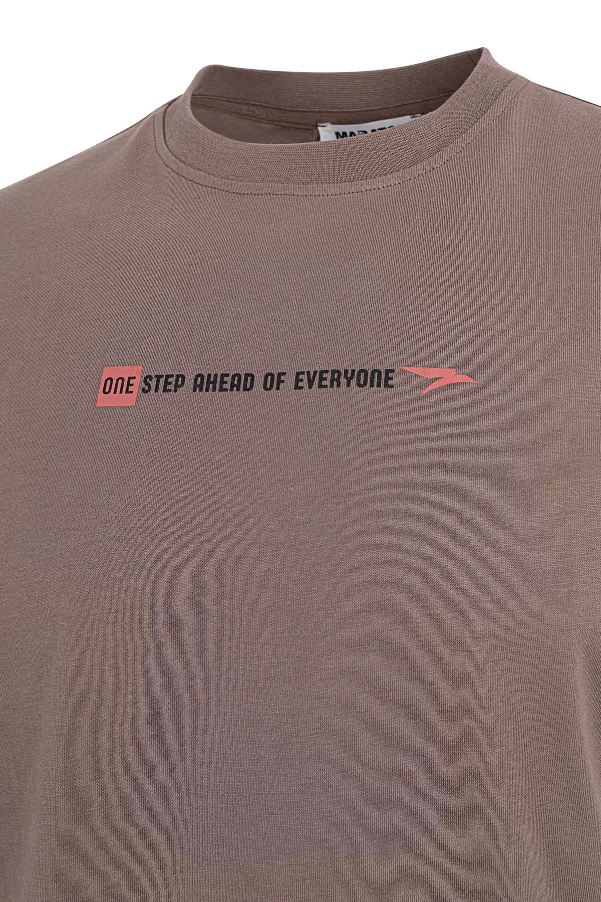 Maraton Oversize Erkek Bisiklet Yaka  Kısa Kol Kakao T-shirt 23895