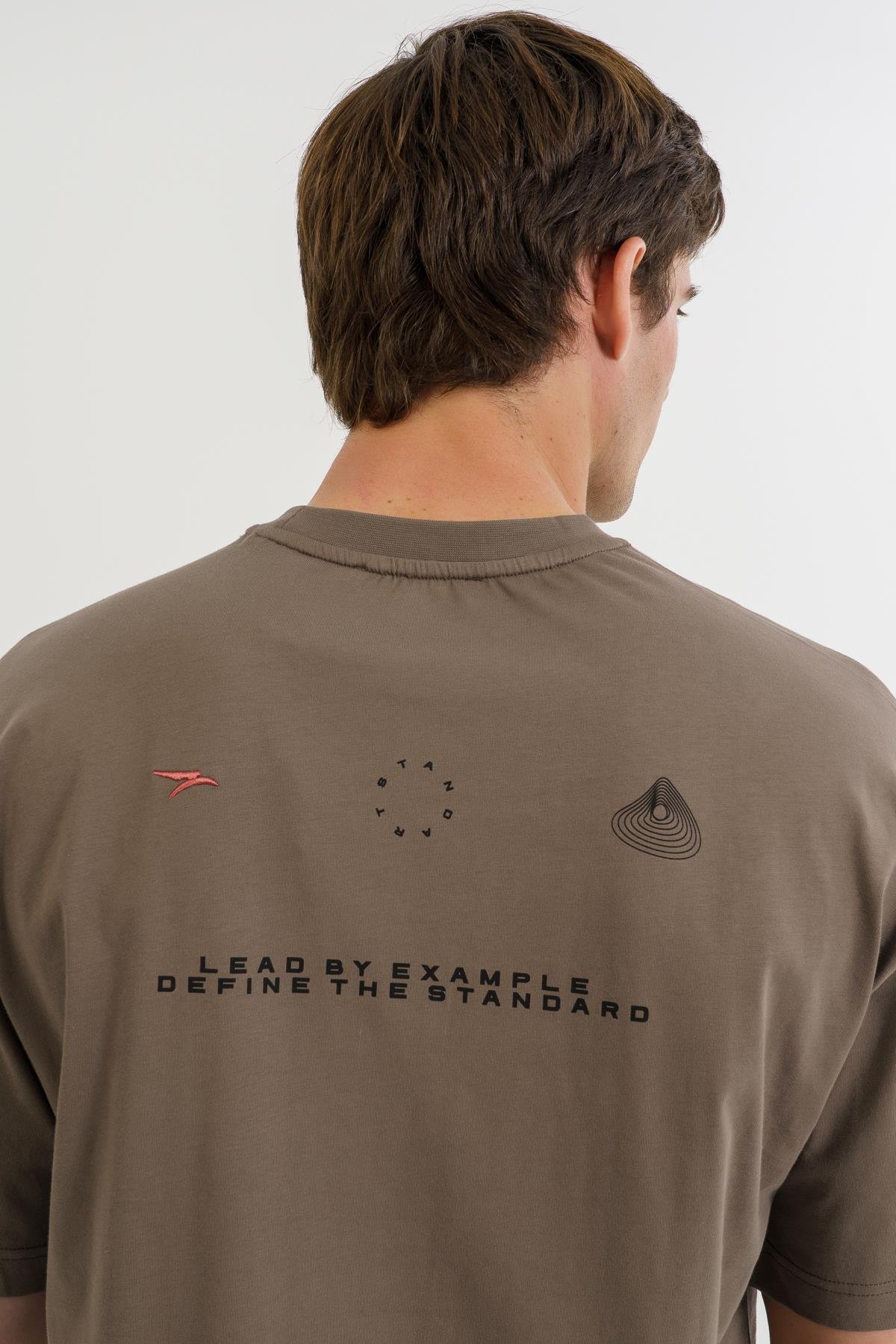 Maraton Oversize Erkek Bisiklet Yaka  Kakao T-shirt