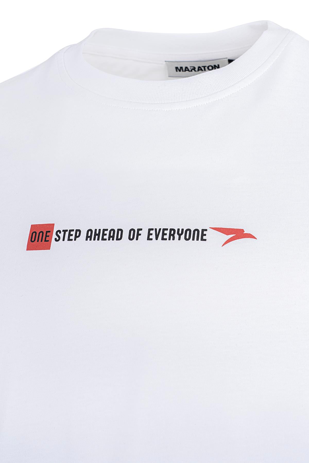 Maraton Oversize Erkek Bisiklet Yaka  Kısa Kol Beyaz T-shirt 23895