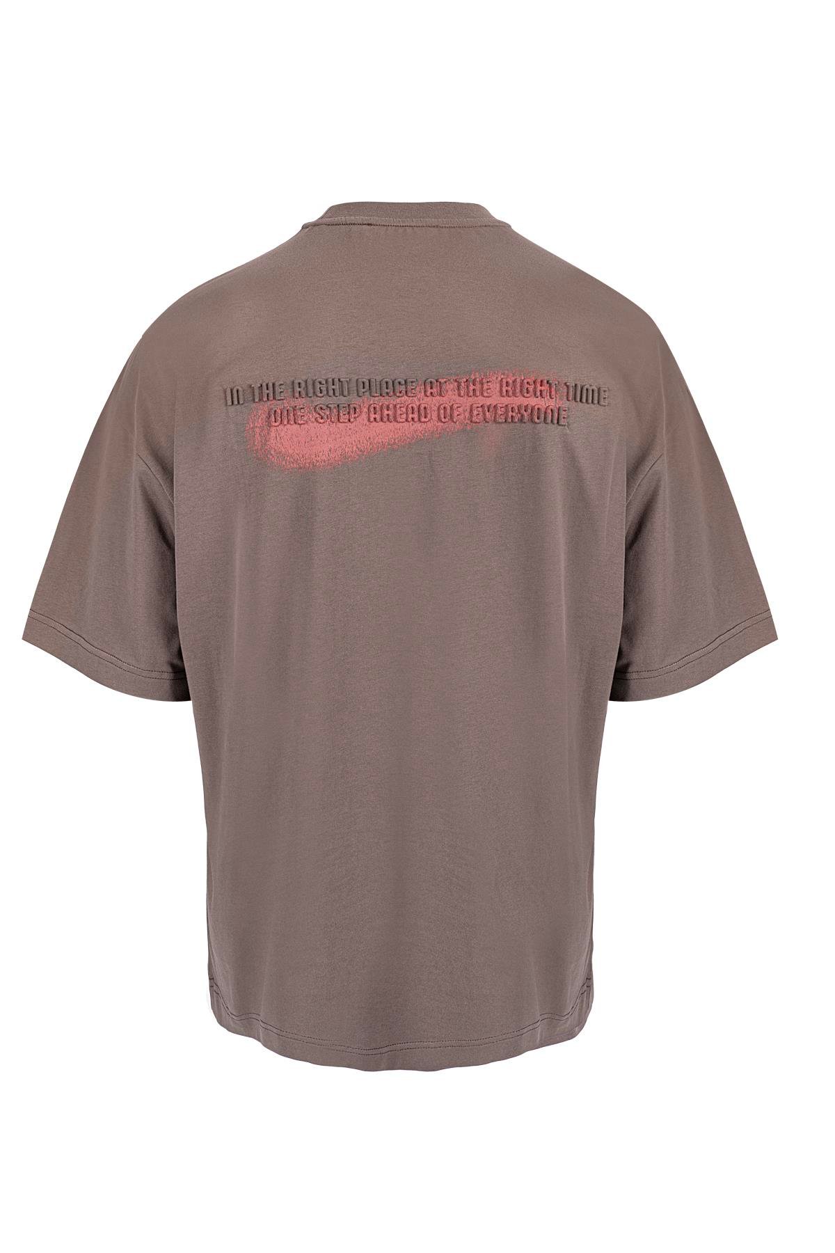 Maraton Oversize Erkek Bisiklet Yaka  Kısa Kol Kakao T-shirt 23895