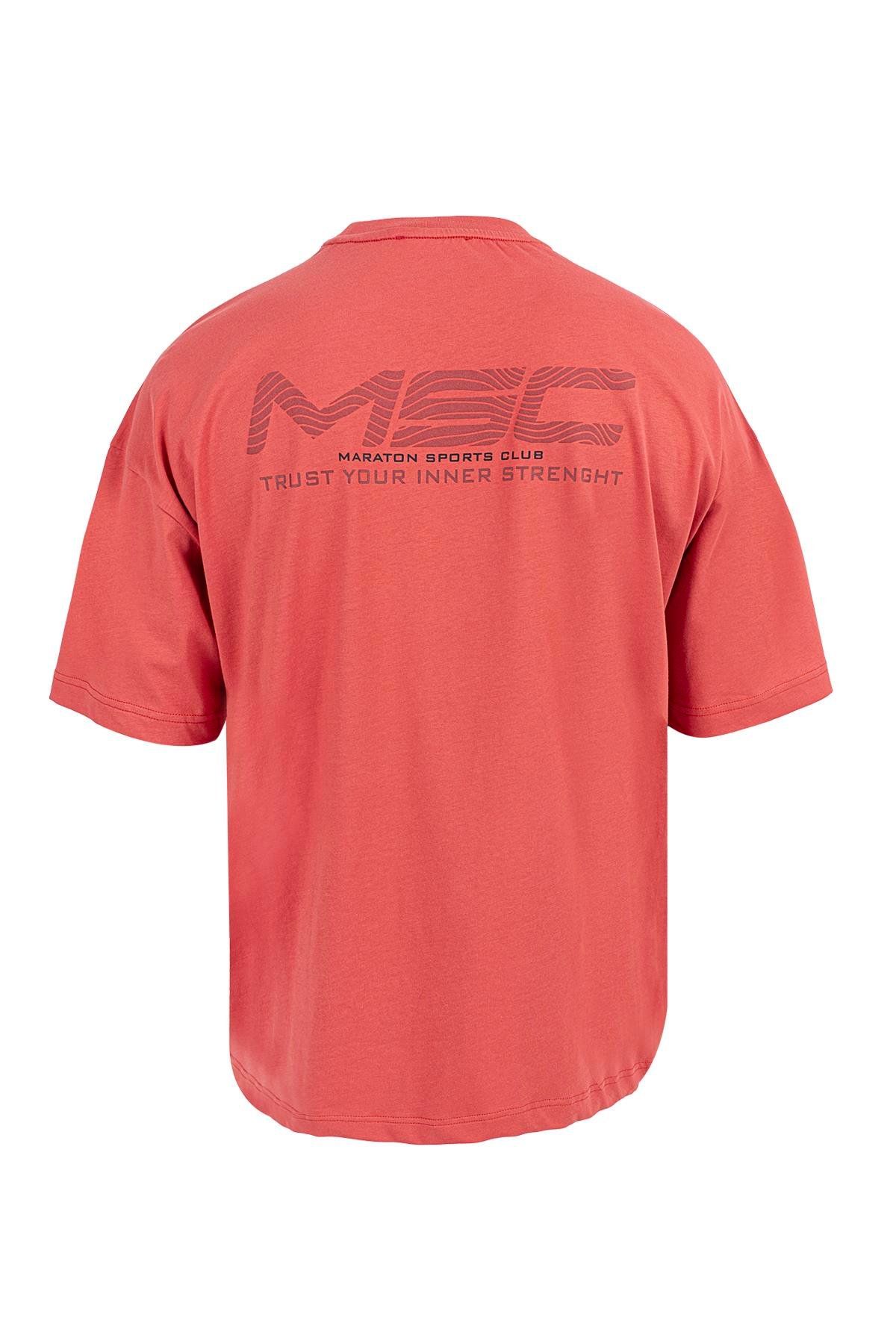 Maraton Oversize Erkek Bisiklet Yaka  Kısa Kol Kiremit T-shirt