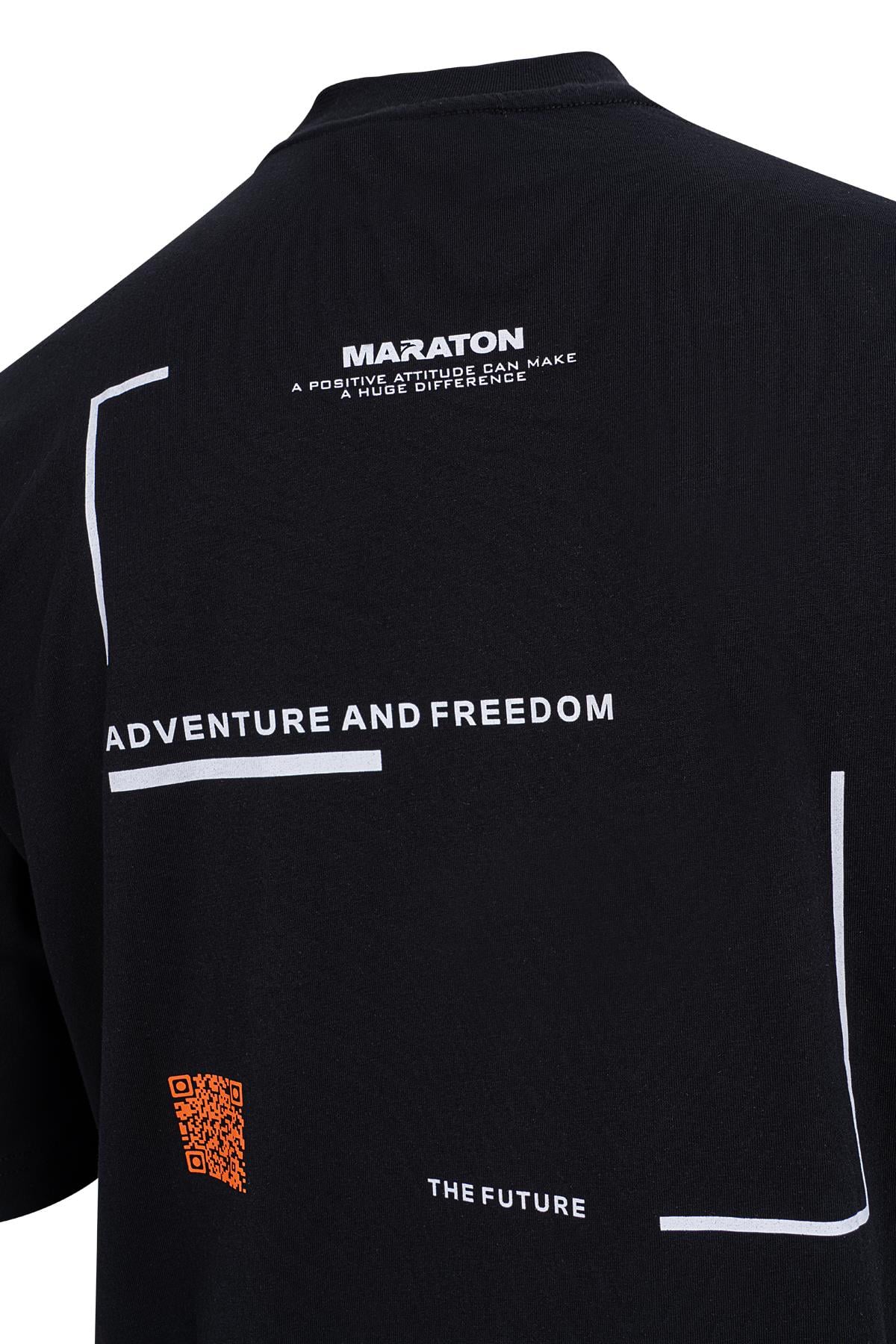 Maraton Oversize Erkek Bisiklet Yaka  Siyah T-shirt