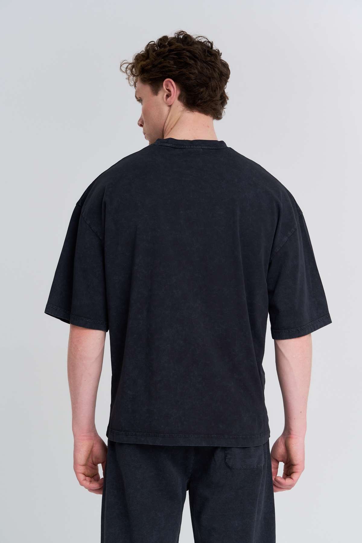 Maraton Oversize Erkek Bisiklet Yaka  Siyah T-shirt
