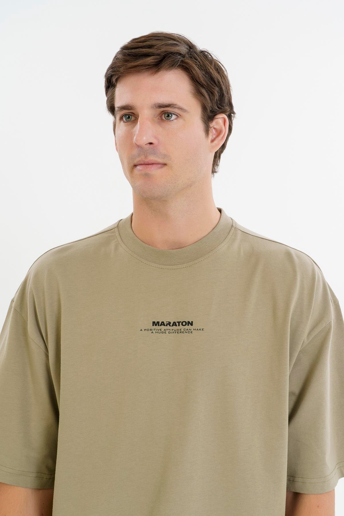 Maraton Oversize Erkek Bisiklet Yaka   T-shirt