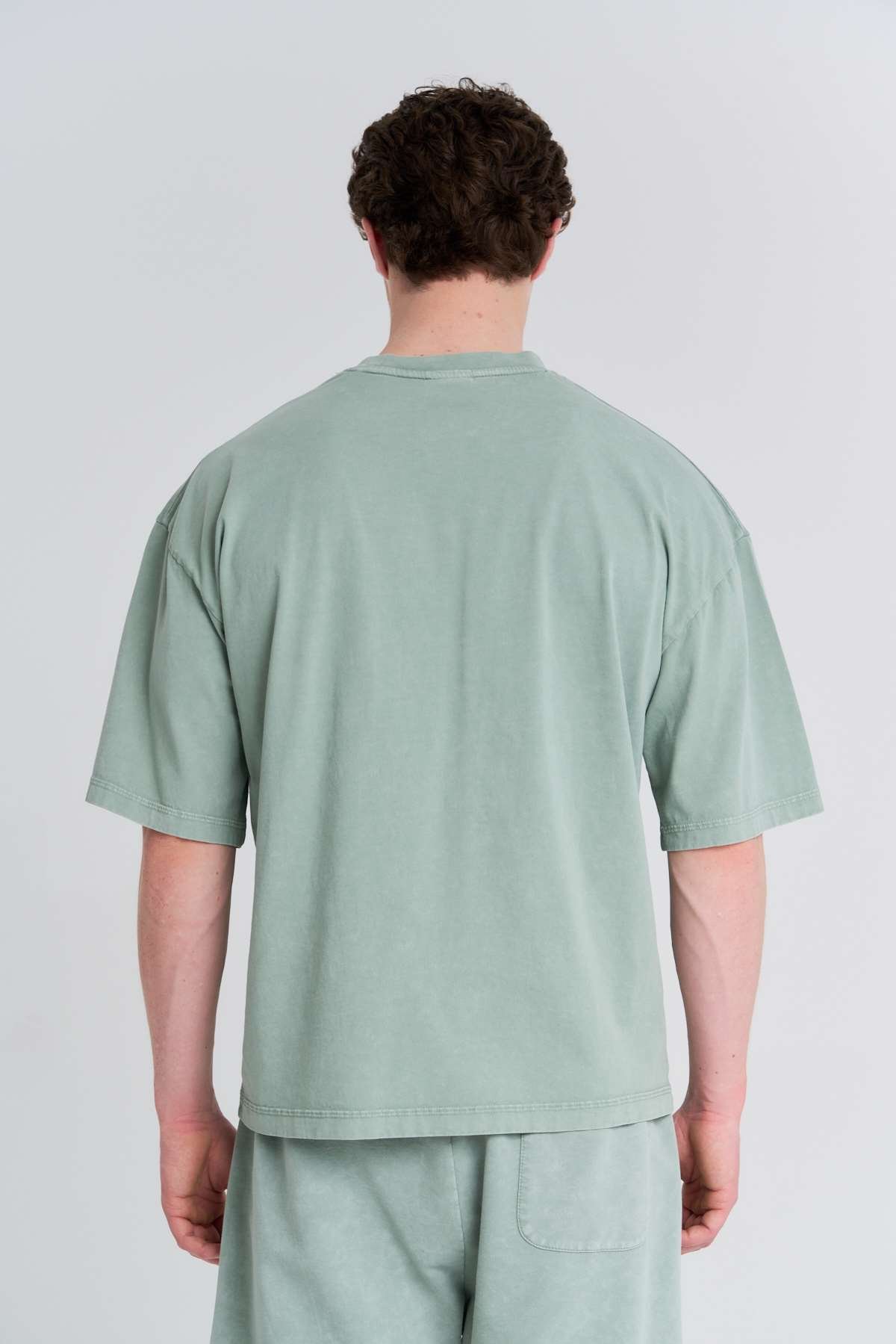 Maraton Oversize Erkek Bisiklet Yaka  Yeşil- T-shirt